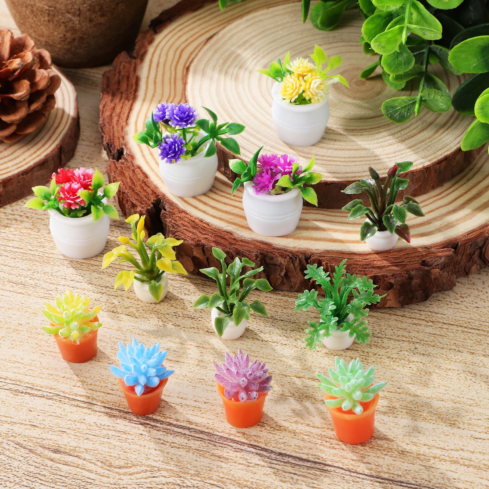 IMIKEYA Miniature Dollhouse Potted Plants: 12pcs Artificial Tiny Flowers & Greenery Ornament Micro Landscape Decor