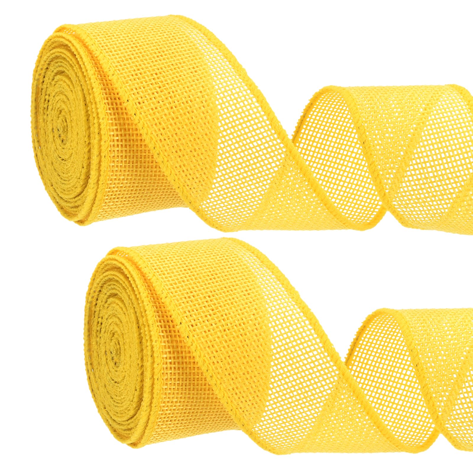 PATIKIL 2PCS Burlap Wired Ribbon, (40mm x 5m, Yellow), Wired Edge Linen Wired Ribbons, Suit for - Crafts/Wreath/Bow Making/Gift Wrapping/Christmas Tree Decoration