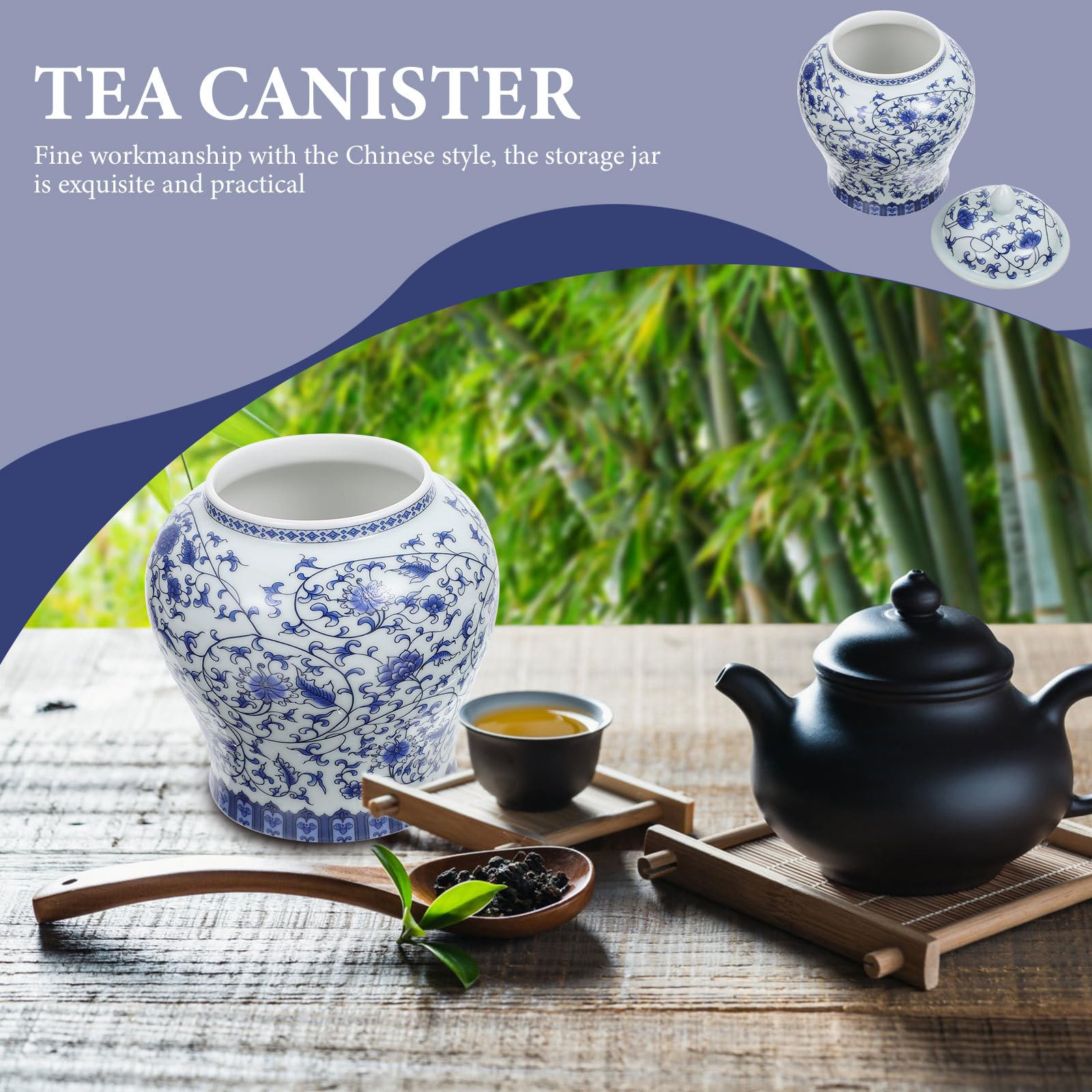 SOIMISS Tarro para Almacenamiento de Té Suelto Estilo Chino Retro Tapa Sellada de Cerámica Azul y Decoración de Cocina y Hogar