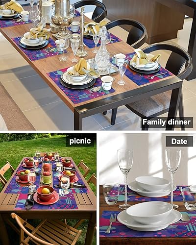 Miniatura 5 de Cartoon Tiger Table Placemats for Dining Table Set of 6,Cotton Linen Cloth Kitchen Place Mats with Pocket,SquareRectangleRoundOblong Table