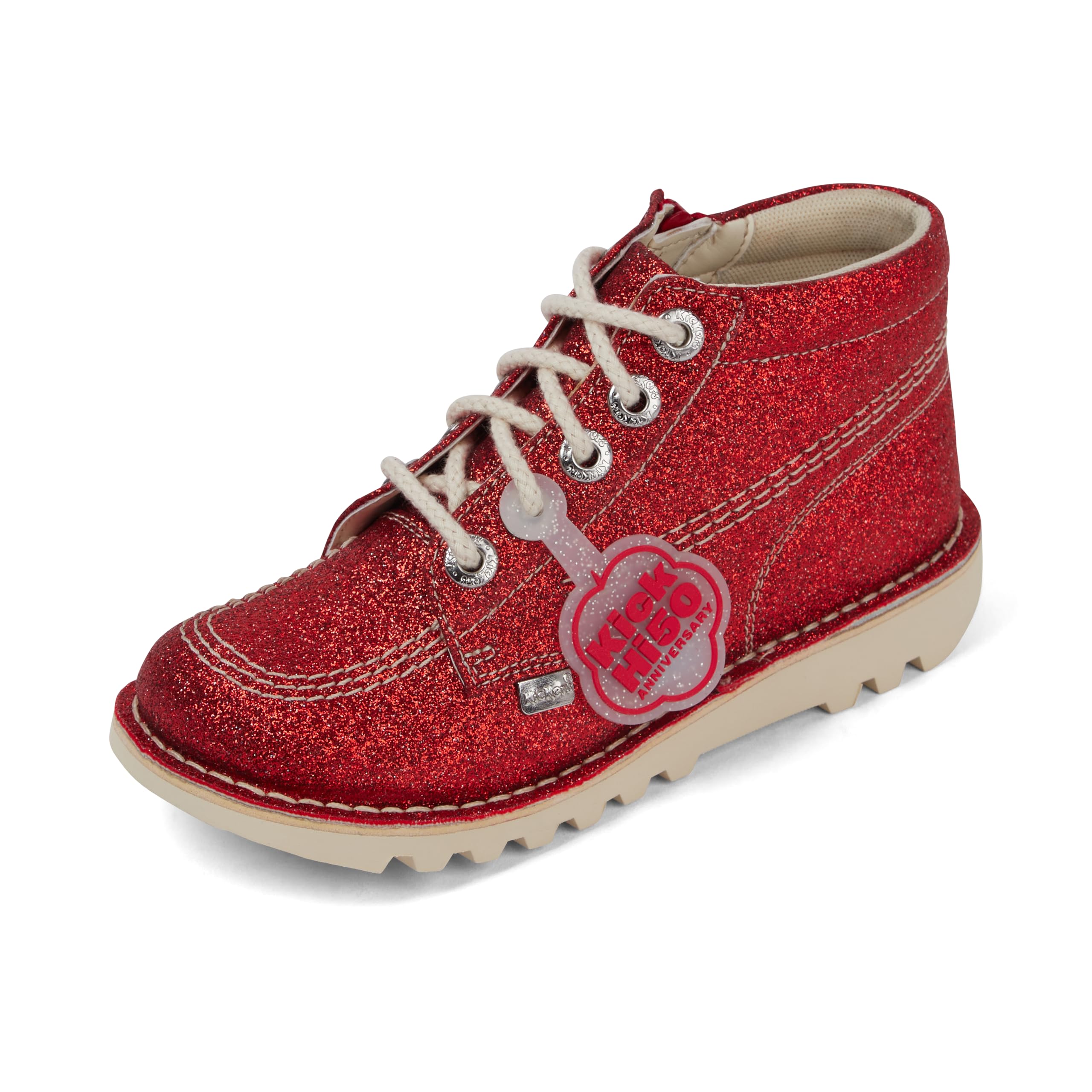 Kickers Unisex Kids Kick Hi Glitter Text Ankle Boot, White, 2.5 UK Child