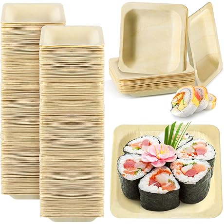 100 Disposable Square Bamboo Appetizer Plates