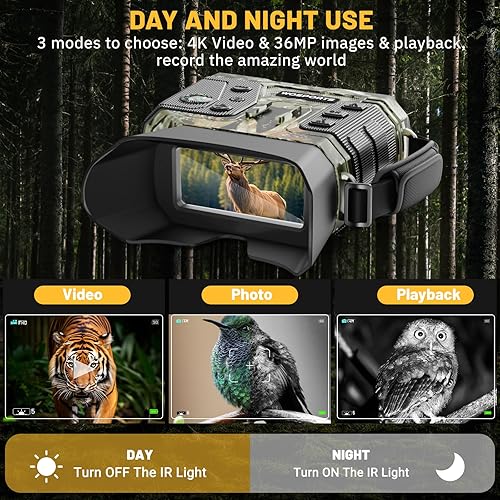 Miniatura 2 de WOSPORTS 4K Night Vision Goggles with 36MP Photo, 1300FT Range, Built-in Flashlight & Compass, 5000mAh Battery, Supports 256GB SD, for Security,