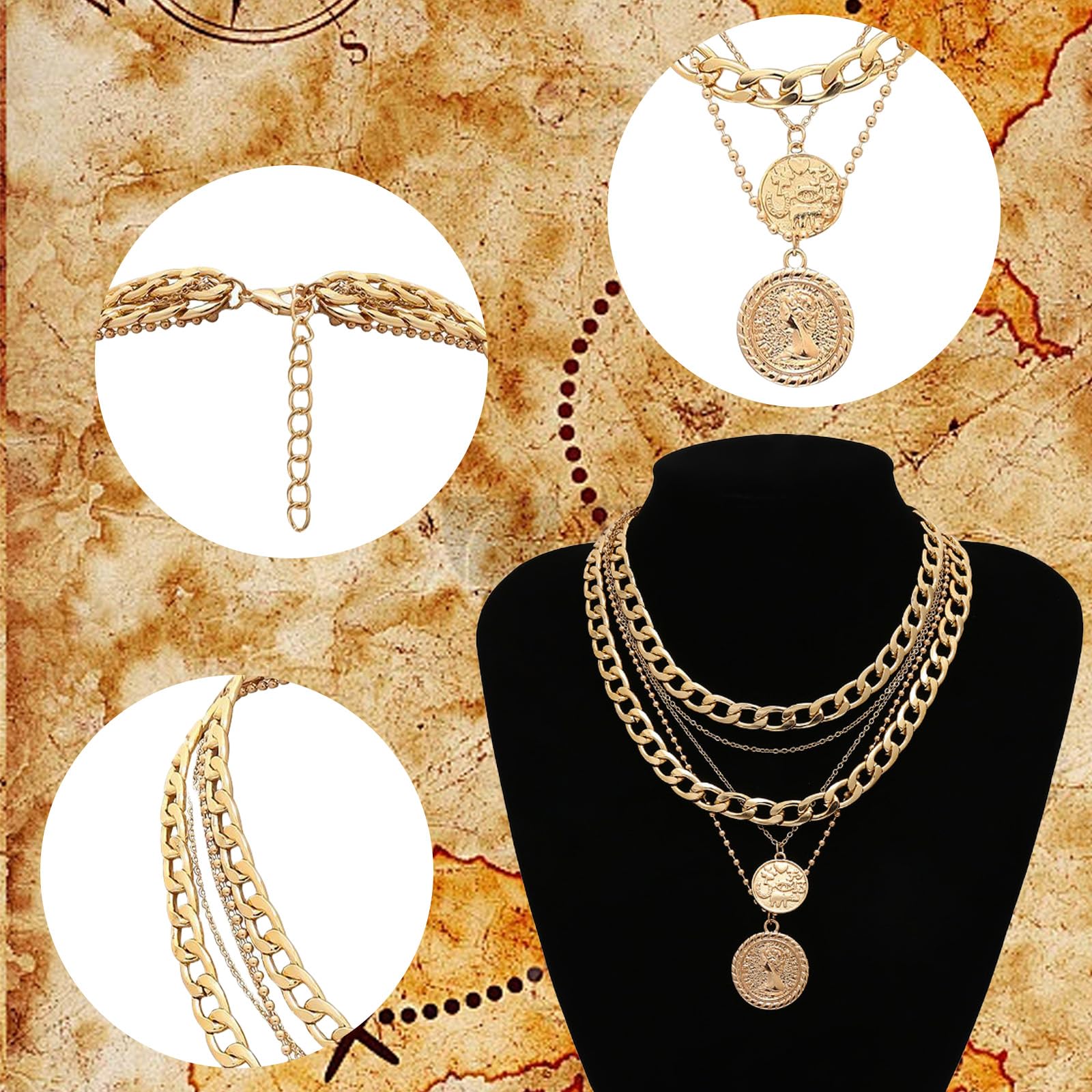 AYNKH Women's Pirate Costume Accessories Set-Headscarf,Sash Belt,Earring,Eye Patch - Image 4