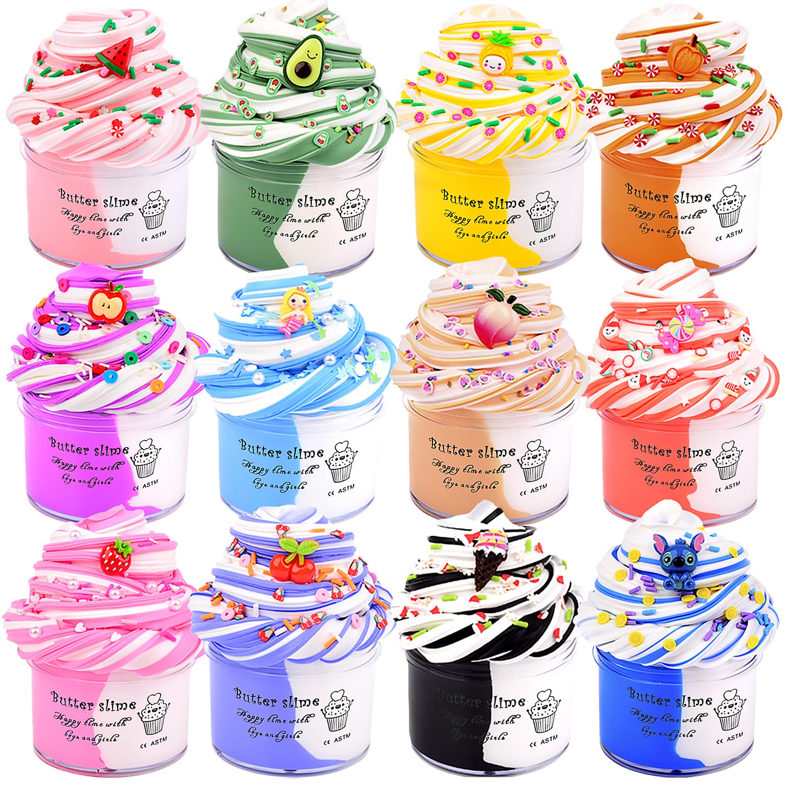 12 Pack Butter Slime Kit, Scented Slime Toy Kit for Girls and Boys, Soft & Non-Sticky, Play Education and Birthday Gift, for Kids Party Fun Stress Relief Toys