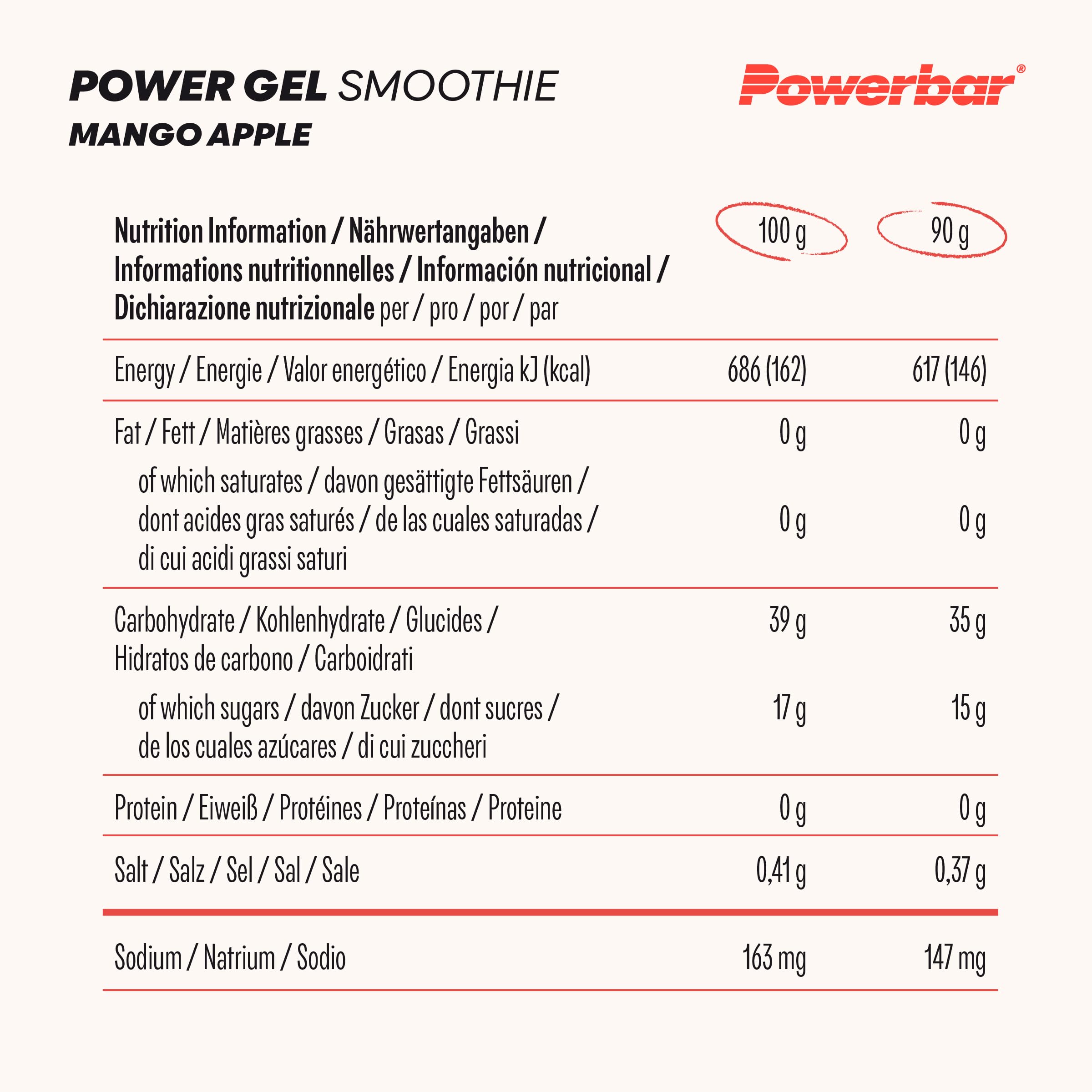 Powerbar PowerGel Smoothies Mango Apple 16x90g, Frullato di Energia Vegana, Magnesio Sodio e Maltodestrina