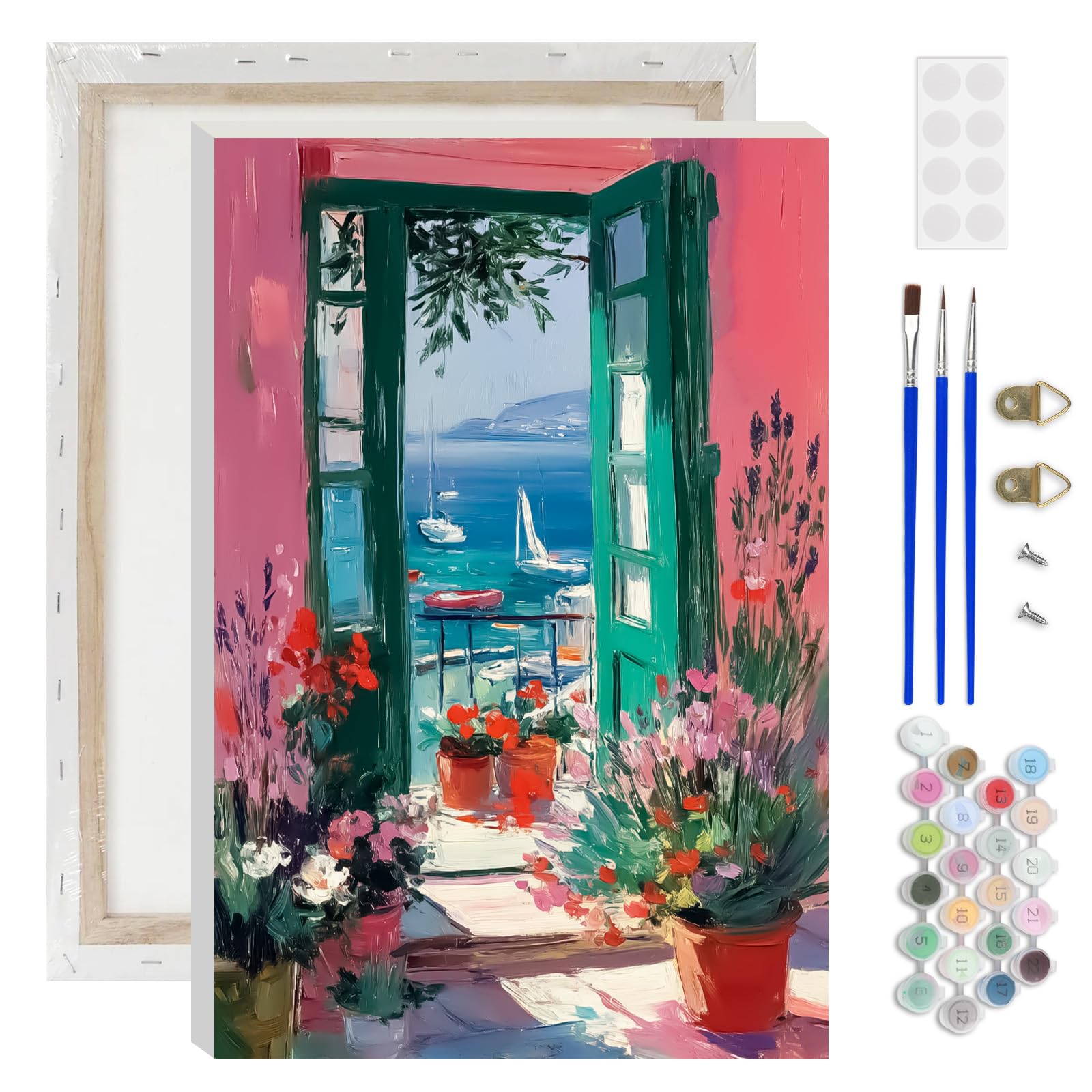 AIRDEA Sea View Paint by Numbers for Adults, Colorful Flora Painting by Numbers for Adults, DIY Acrylic Pigment Drawing Paintwork Arts and Crafts Painting Kit for Home Decor 8x12 inch (Framed)