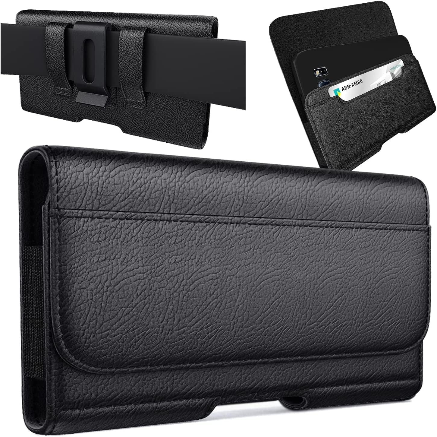 Meilib Holster for Galaxy S23+ Plus, S22+ S21+ S20+ S10+ S9+ S8+, S21 FE, S20 FE A50, A51, A52, A53 5g A20 Cell Phone Holder Belt Clip Case Pouch Cover (Fits Samsung Phone with Case on) Black Medium