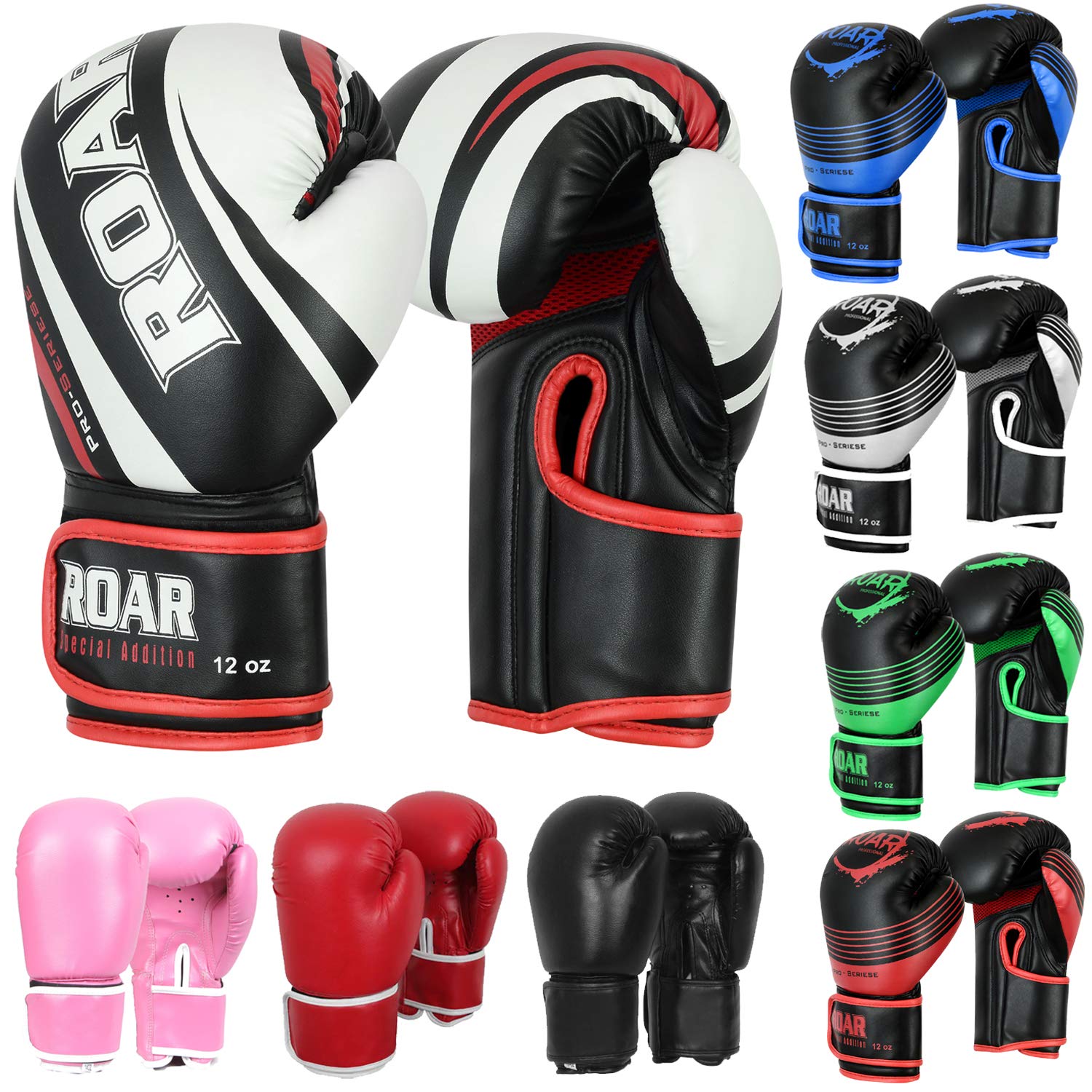 MMA Gel Boxing Gloves Punching Training Bag Mitts Muay Thai Kickboxing Gym Gloves (Black/White, 14oz)