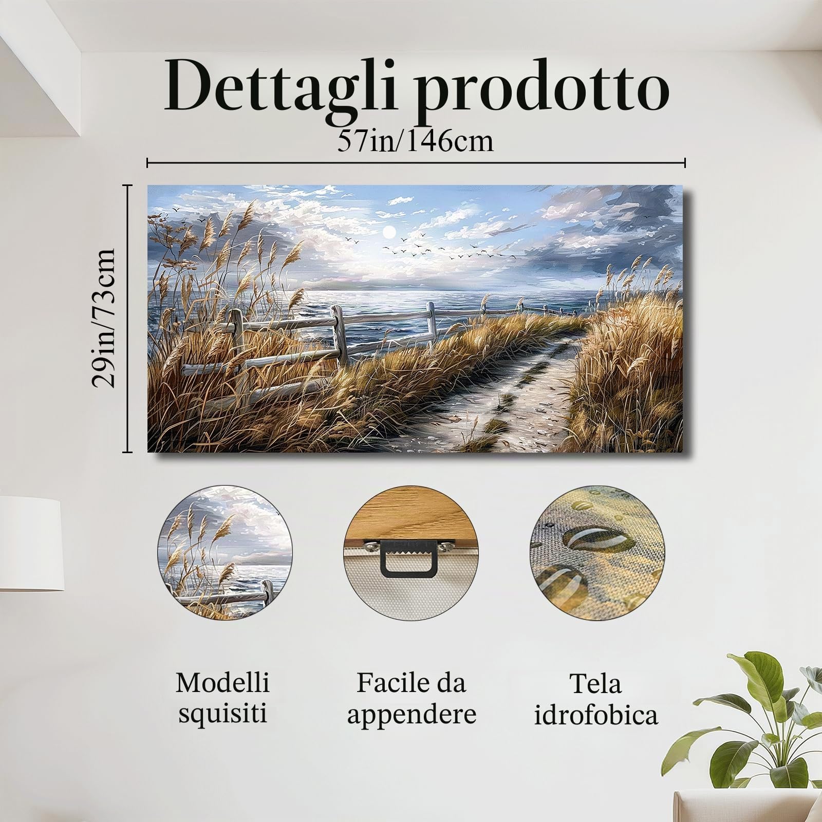JHHUAMO Quadro Moderno Soggiorno Paesaggio Mare Camera da Letto 73x146 cm | Fiori Selvatici Sulla Costa, Stampa HD, Lavorazione Raffinata, Installazione Semplice, Uso Versatile