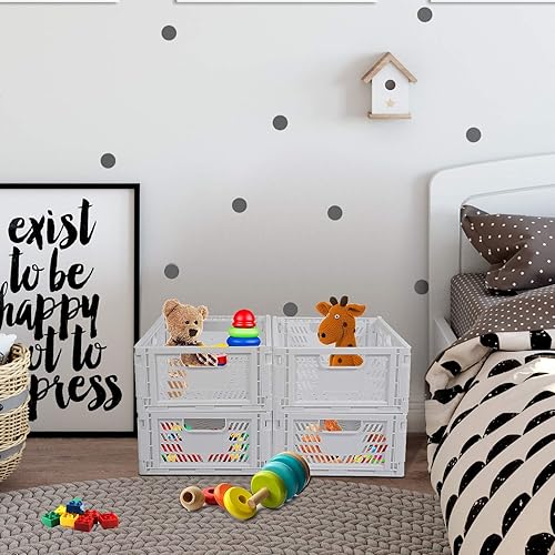 Miniatura 3 de Paquete de 4 cajas de almacenamiento plegables de plástico organizador de cajones apilables cesta de almacenamiento de alimentos frutas y verduras