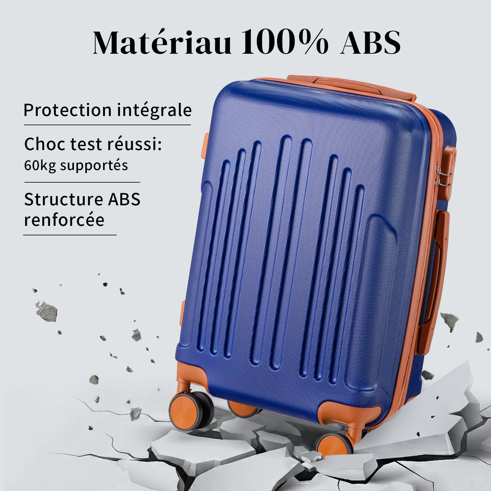 LALAHO Set de 5 Valises avec Vanity Case, Valise Grande Taille/Cabine, Petite Valise, Bagage Suitcase en ABS (Marine-Brun)