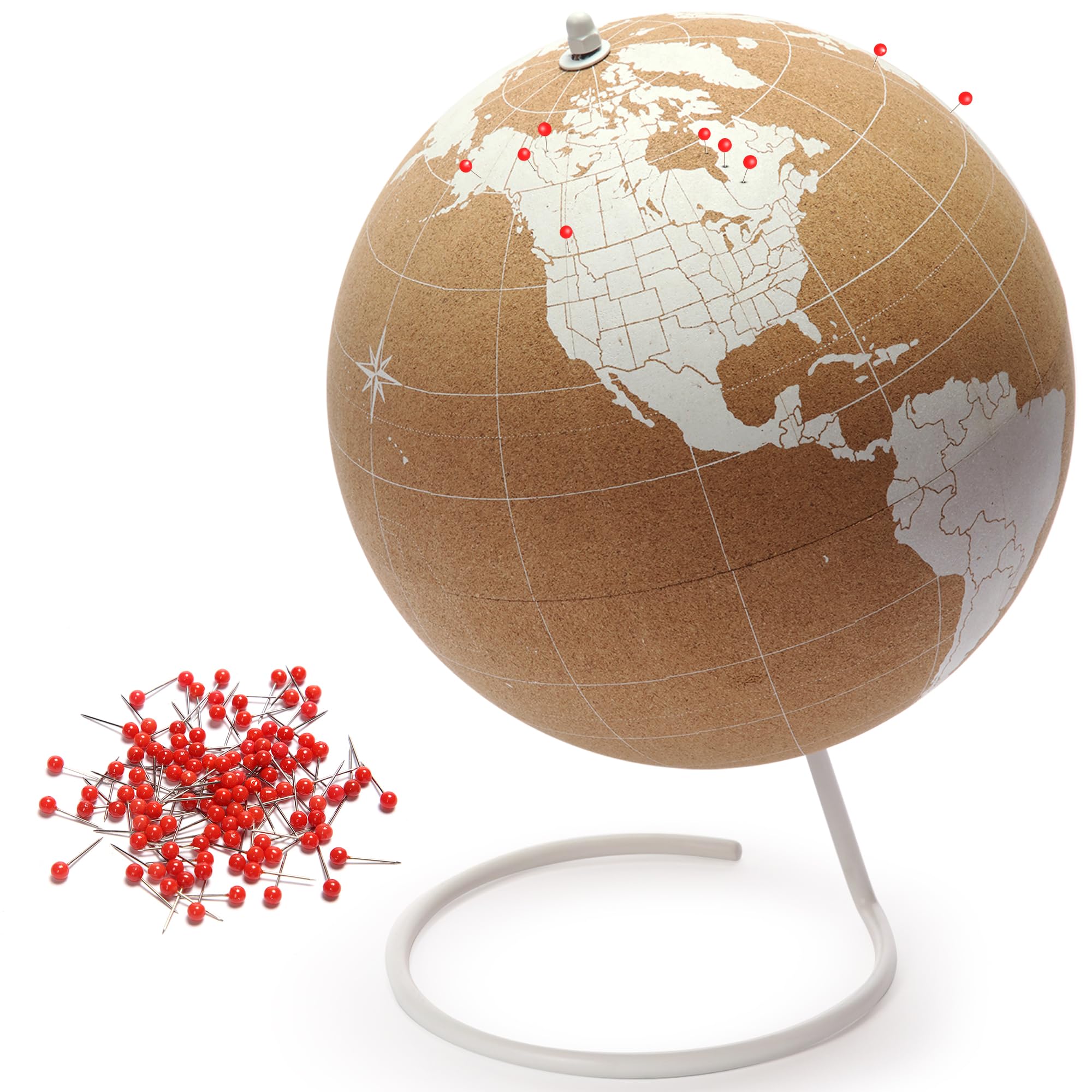 White Cork Globe With Push Pins - 10