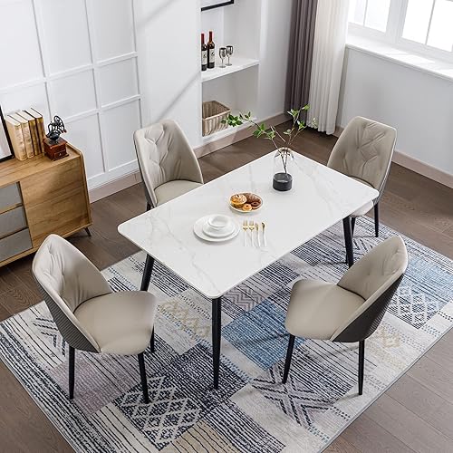 Miniatura 8 de IULULU Sillas de comedor de piel sintética modernas con patas chapadas en metal de hierro negro y asiento acolchado para barra de cocina, juego de