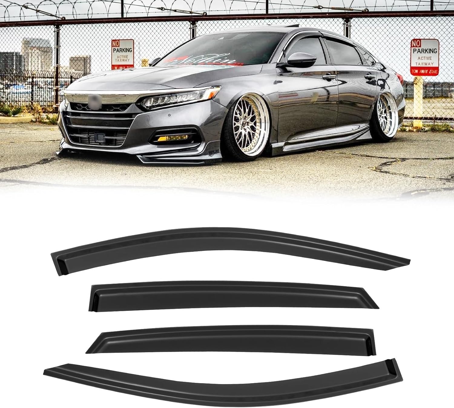 Rain Guards for 2018-2023 Honda Accord Sedan, Out-Channel Window Visor Shields Vent Deflector Shade Wind Dark Smoke 2019 2020 2021 2022 18 19 20 21 22 23, Tape-On Outside-Mount, 4PCS For 2018-2023 | Honda accord | Out-Channel