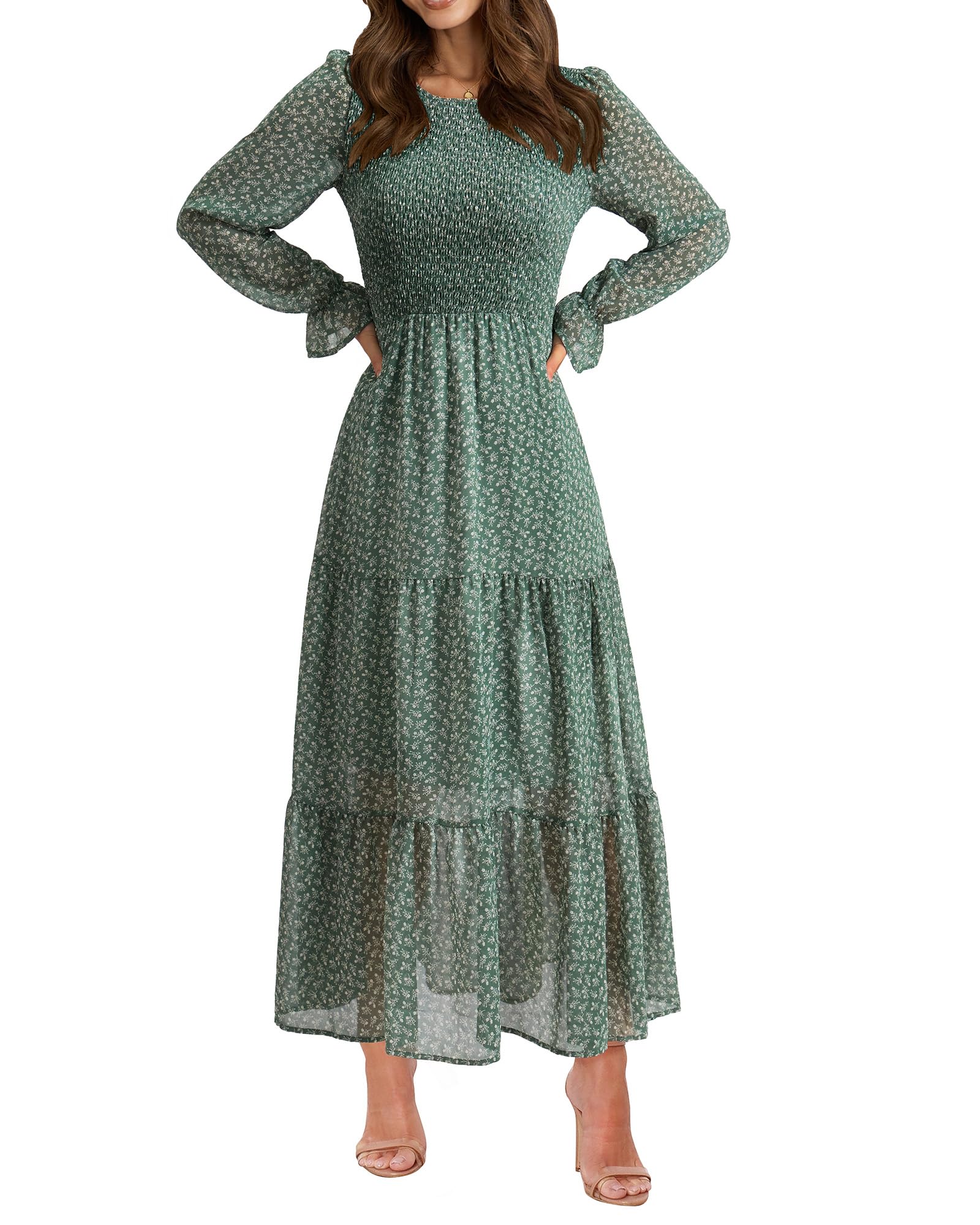 BTFBM Women Casual Long Sleeve Crew Neck Fall Dress Bohemian Relaxed Fit Floral Flowy Maxi Dresses Tiered Cocktail Dress