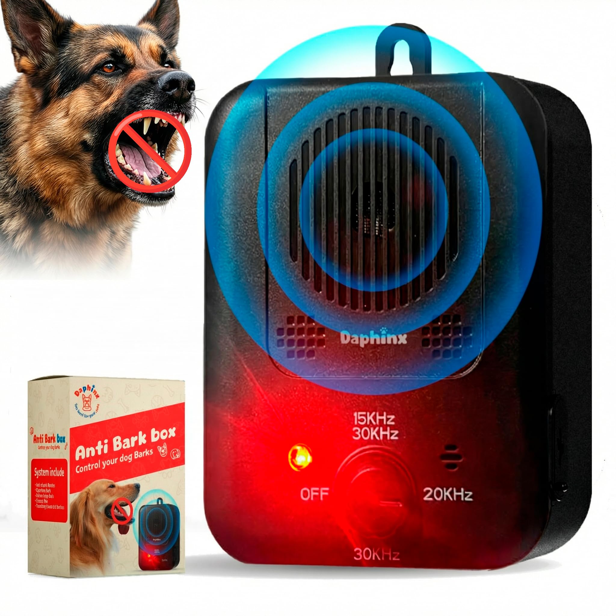Bark Box, Barking Dog Deterrent, Barks No More Dog Training Device, Ultraschall Hundebellschreck, Stoppen Sie Hundebellen Gerät bis zu 15,2 m mit 3 Modi, Indoor & Outdoor, Wiederaufladbar