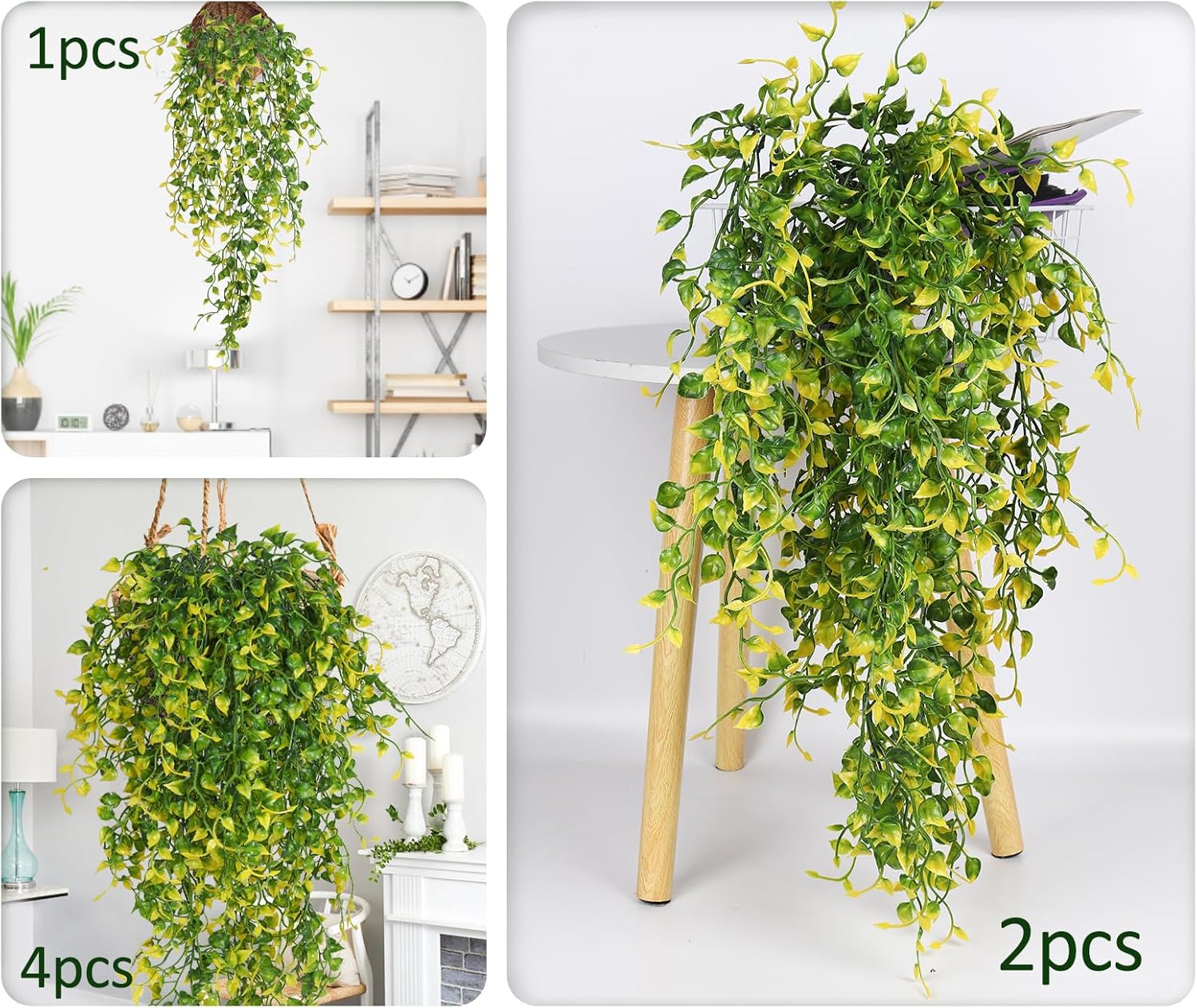 RECUTMS Artificial Hanging Plants 4PCS 33Inch Fake Eucalyptus Leaves Ivy Plant UV Resistant Faux Swag Greenery Indoor Outdoor Home Office Patio Garden Wedding Spring Easter Party Wall Decor(Yellow) - Image 7