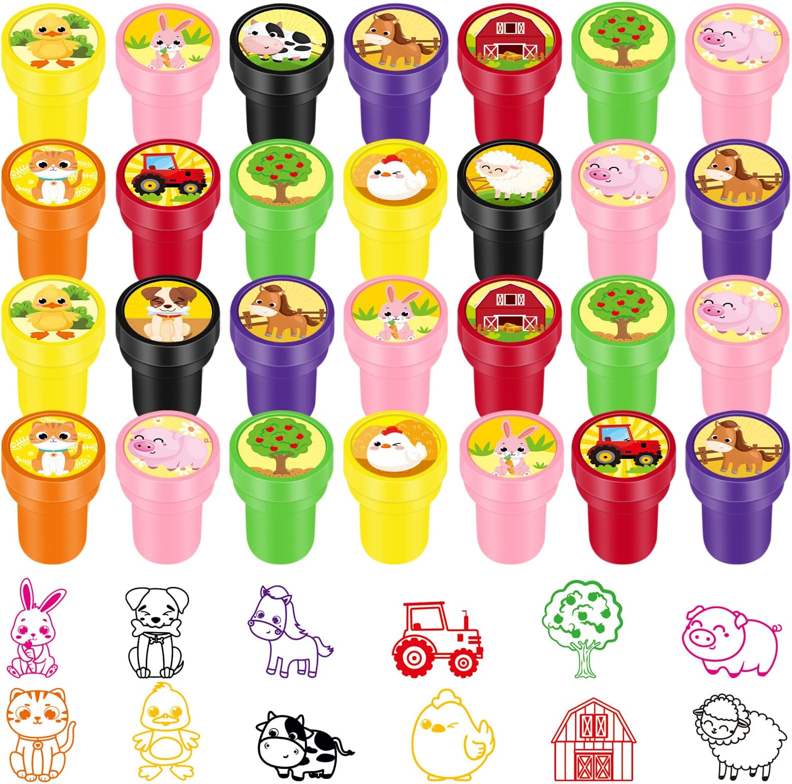 Gueevin 60 Pcs Assorted Self Inking Stampers - Adult Party Supplies, Birthday Gift, Gift Bag Inserts & Desk Reward Accessories(Farm Animal)