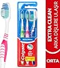 Middle Toothbrush Reaching Back Teeth with Colgate Extra Clean Tongue Cleaner Economical Package of 3