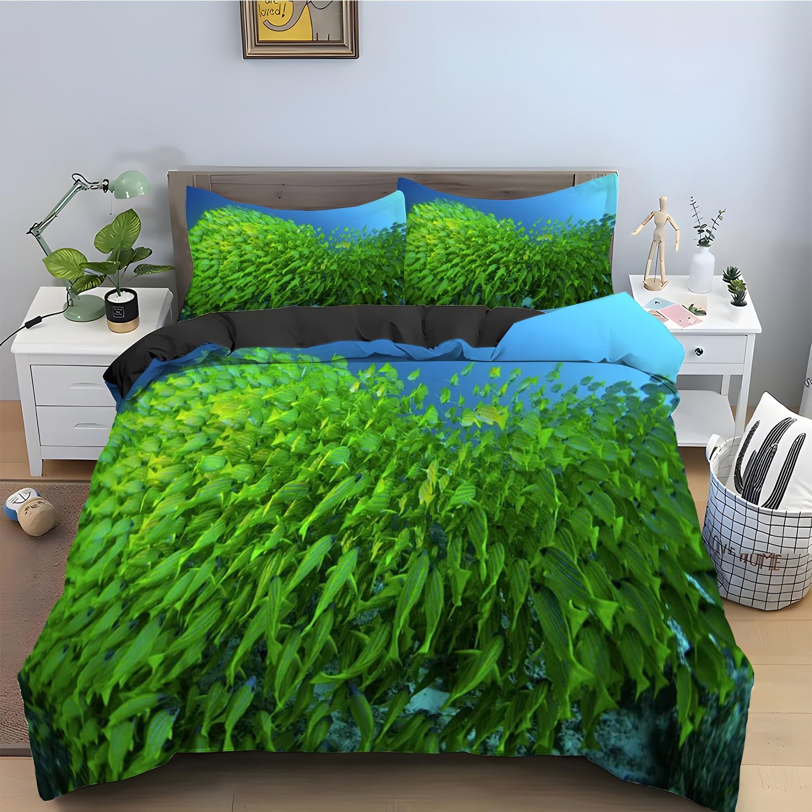 Housse Couette en Microfibre Douce Poisson 240x260 Finie la Couette qui Glisse