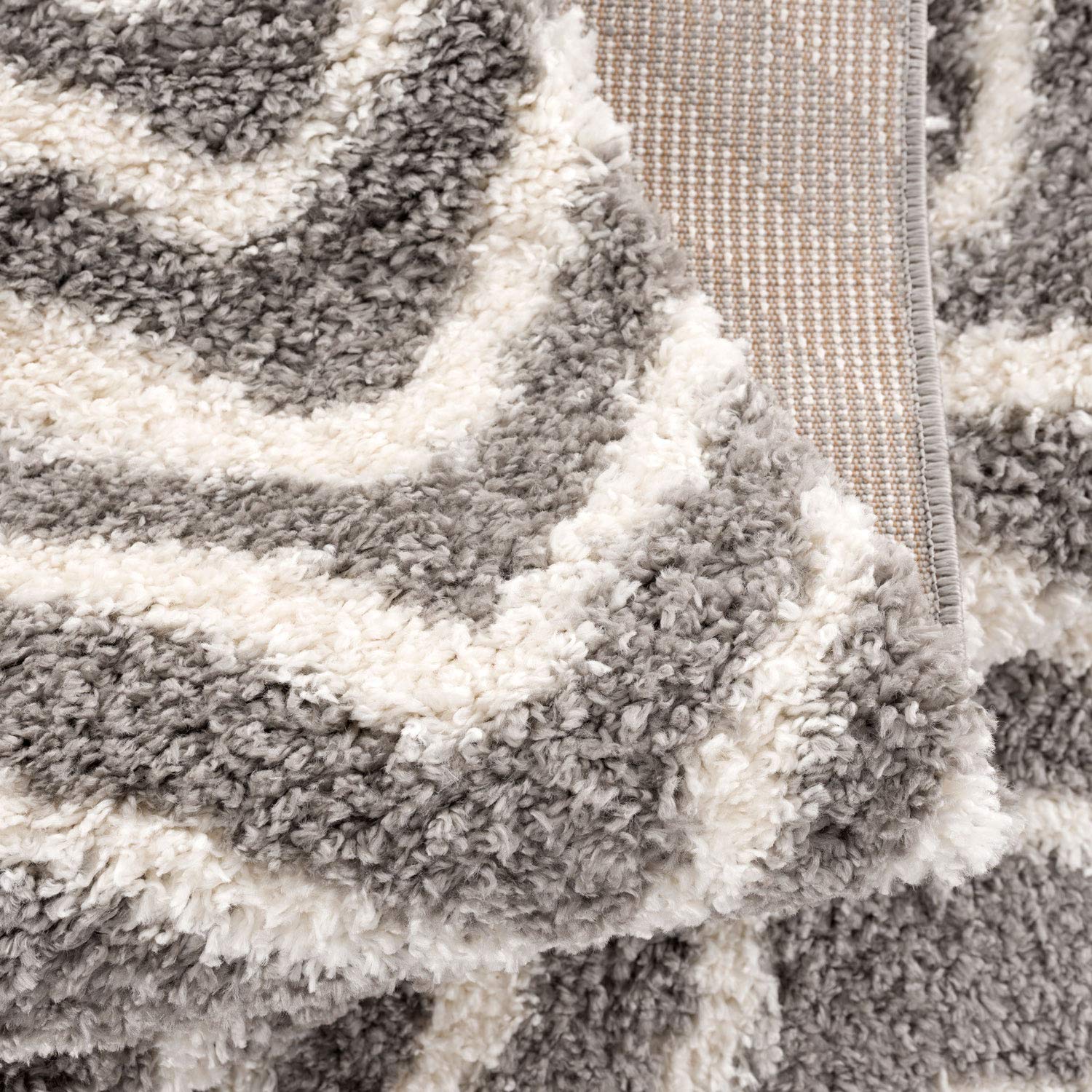 Tapis de Salon, à Poils Longs, Design Ethnique, Chevron, 200 x 290 cm, Gris crème, avec Franges