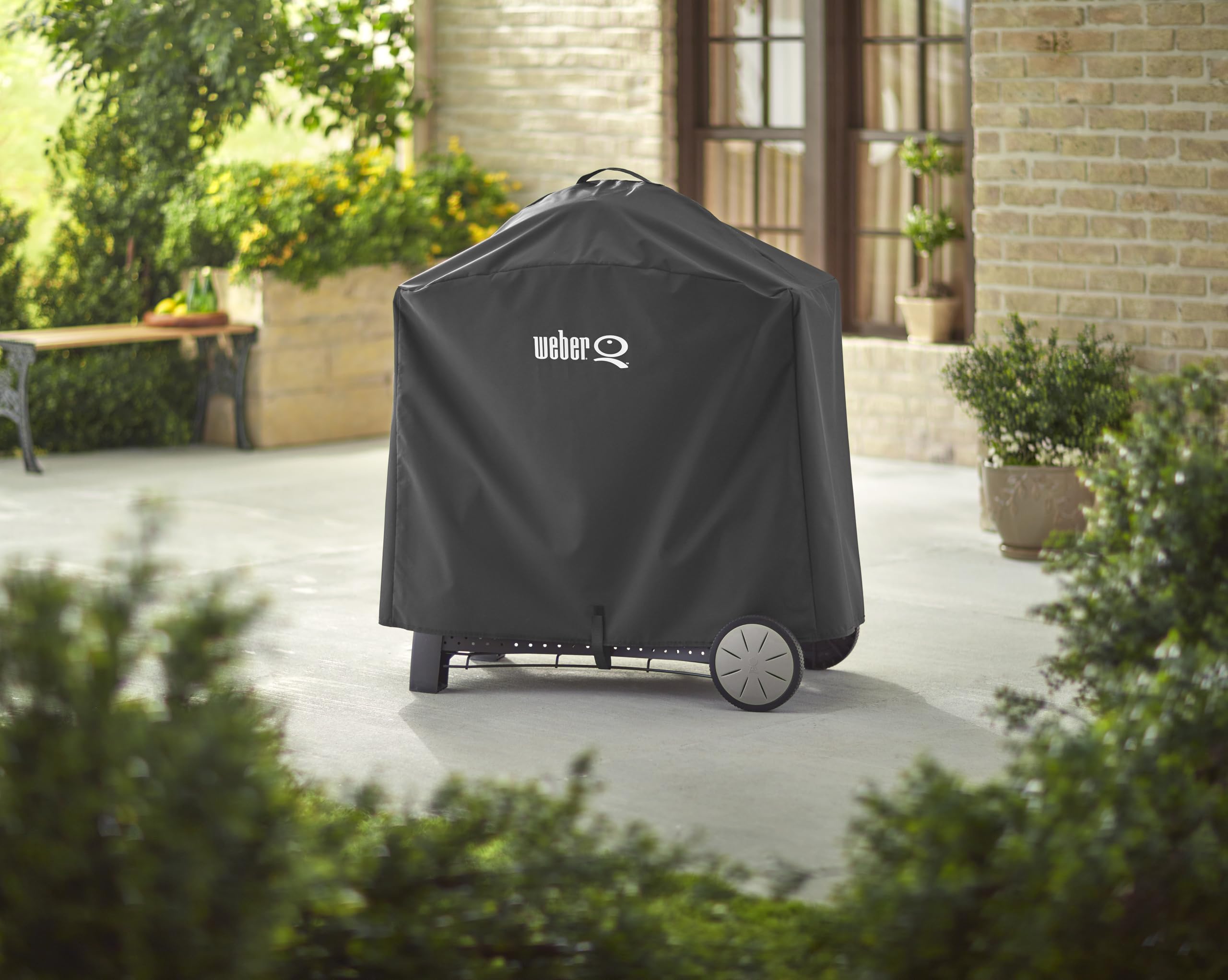 Weber Premium Grill Abdeckhaube für Q 300/3000 Serie, atmungsaktiv UV- & wasserbeständig, Schutz for Wind & Wetter, mit Klettverschluss zum Befestigen - Schwarz (7184)