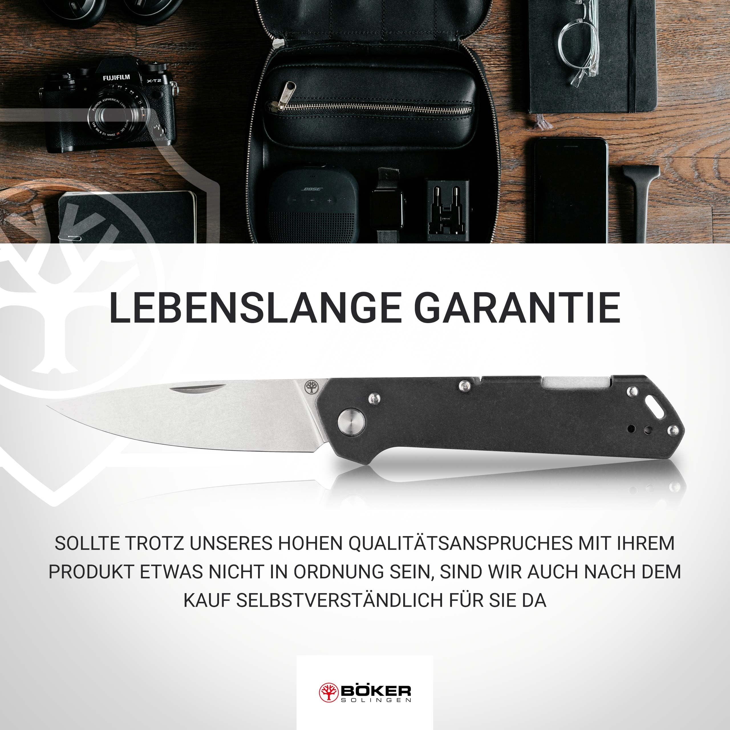 BÖKER SOLINGEN® Kihon Bifold 42a Klappmesser – Backlock Zweihand Messer mit Clip – EDC Taschenmesser mit 8,1 cm Droppoint MagnaCut Klinge – flaches Vollmetal Taschenmesser – Made in Germany