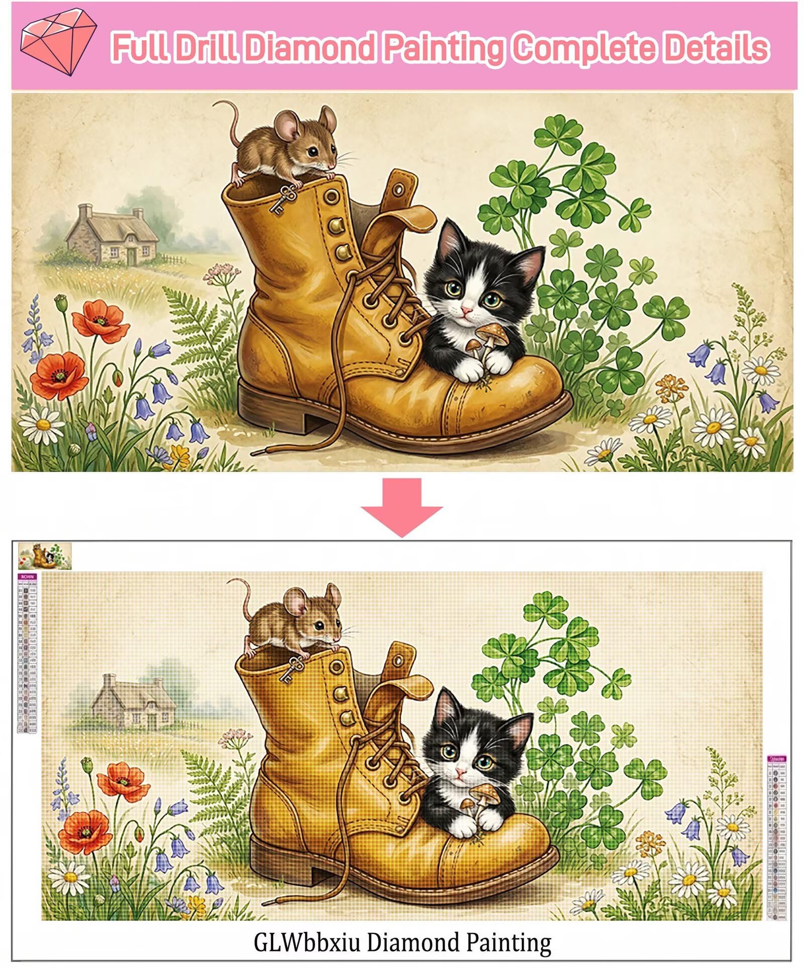 Diamond Painting Schuh, Tier Diamond Painting Erwachsene, 5D Vollbohrer Diamanten Paint by Numbers, Kreatives für Erwachsene Mosaik Bastelset für Home Wand Deko, Geschenke für Frauen, 60x120cm,Cod-719