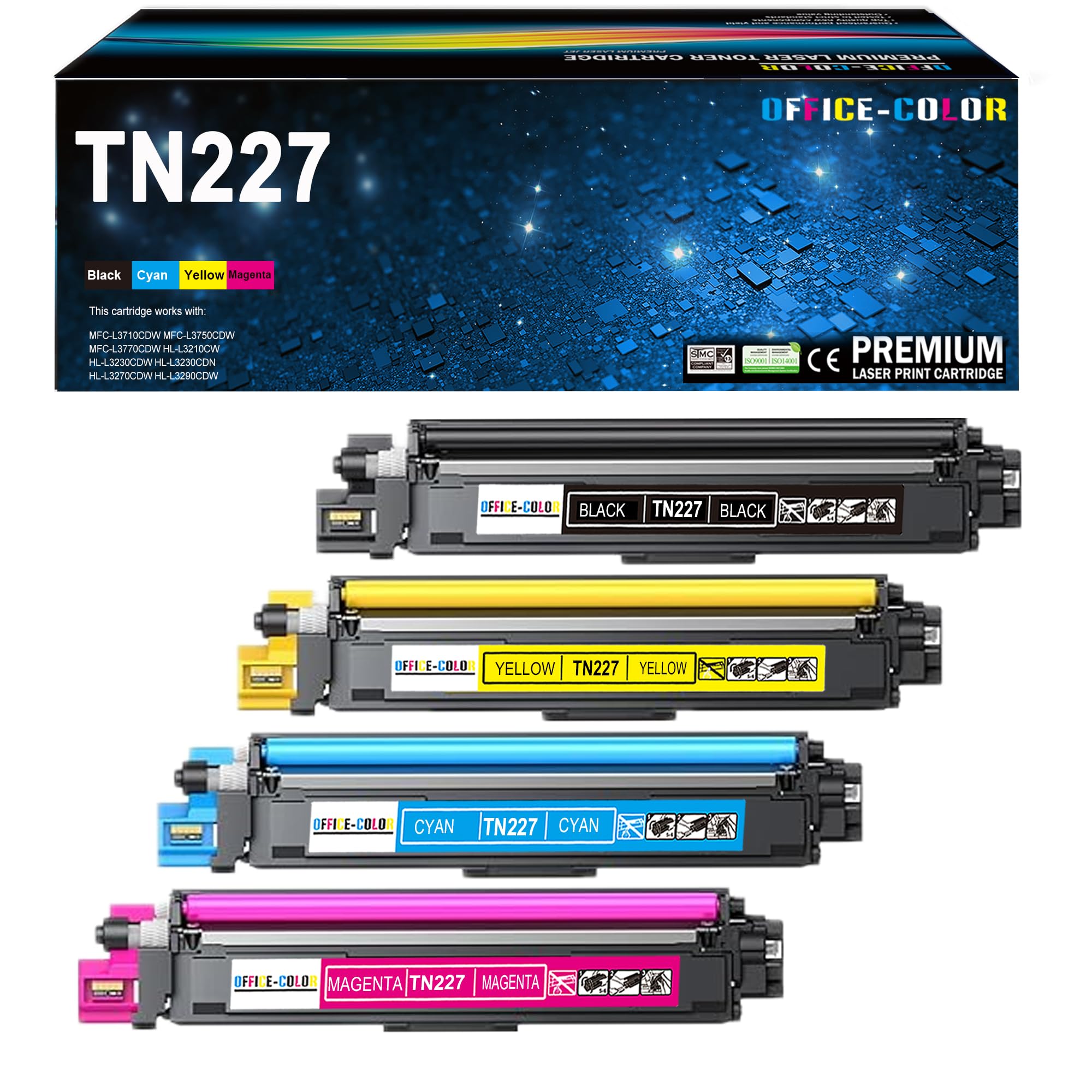 TN-227BK/C/M/Y High Yield Toner Cartridge Replacement for Brother TN227