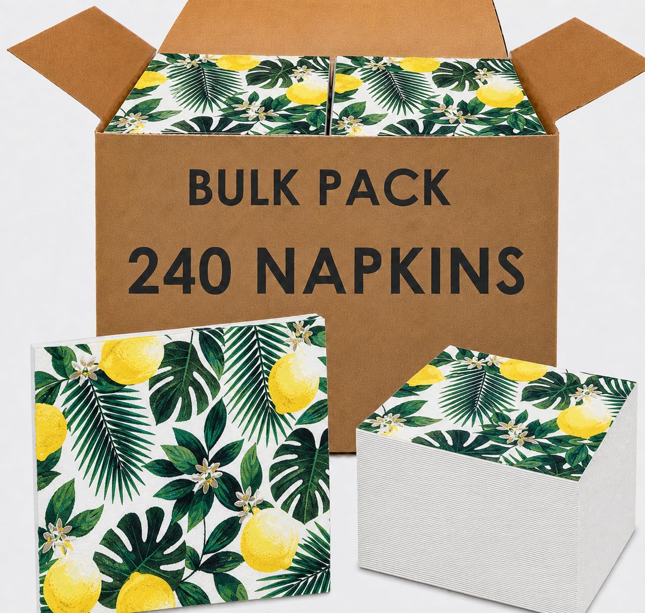 Talking Tables 240 x Lemon Paper Napkins, Tropical Botanical Serviettes, Garden Party, BBQ, Picnic, Summer Napkins, Al Fresco Dining, Decoupage, 33cm x 33cm