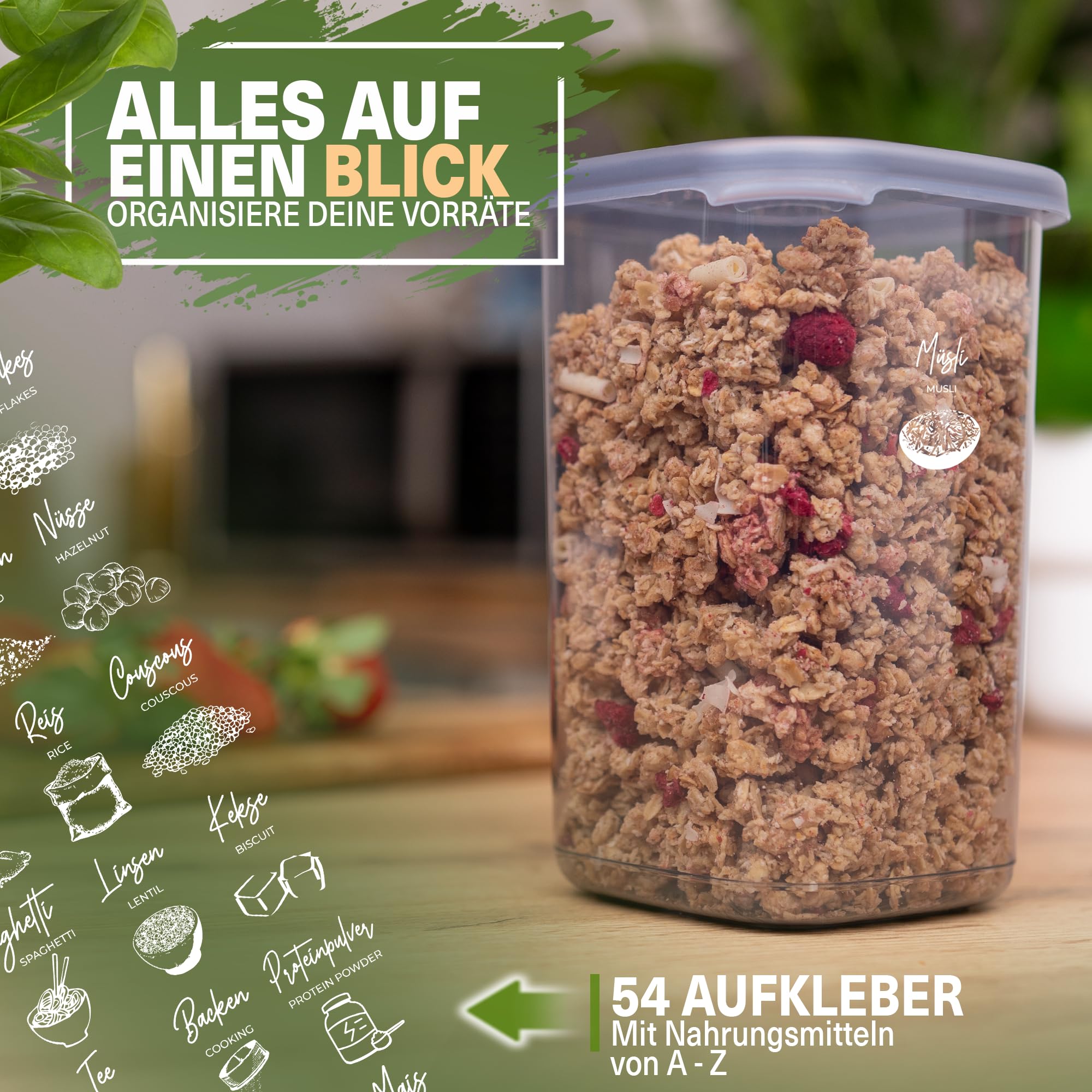 Viwares Tarros de almacenamiento con tapa herméticos – Juego de 36 recipientes de almacenamiento herméticos para especias, cereales, harina, cocina, práctica caja de almacenamiento para alimentos