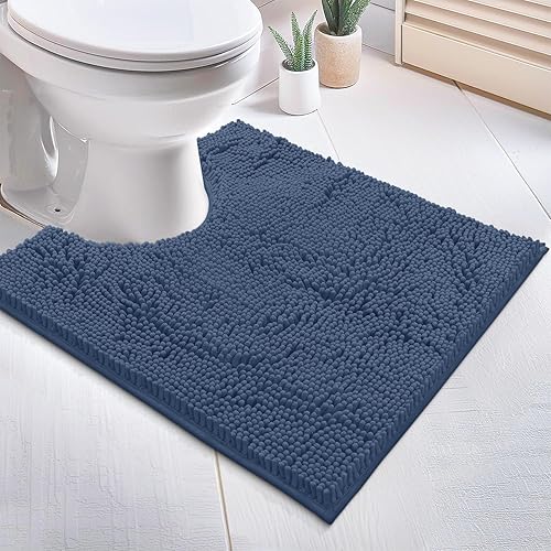 Miniatura 5 de LuxUrux Alfombra de Baño Azul Mediana  Alfombra Contorneada en Forma de U para Alrededor del Inodoro, Alfombra de Baño Peluda Súper Absorbente.