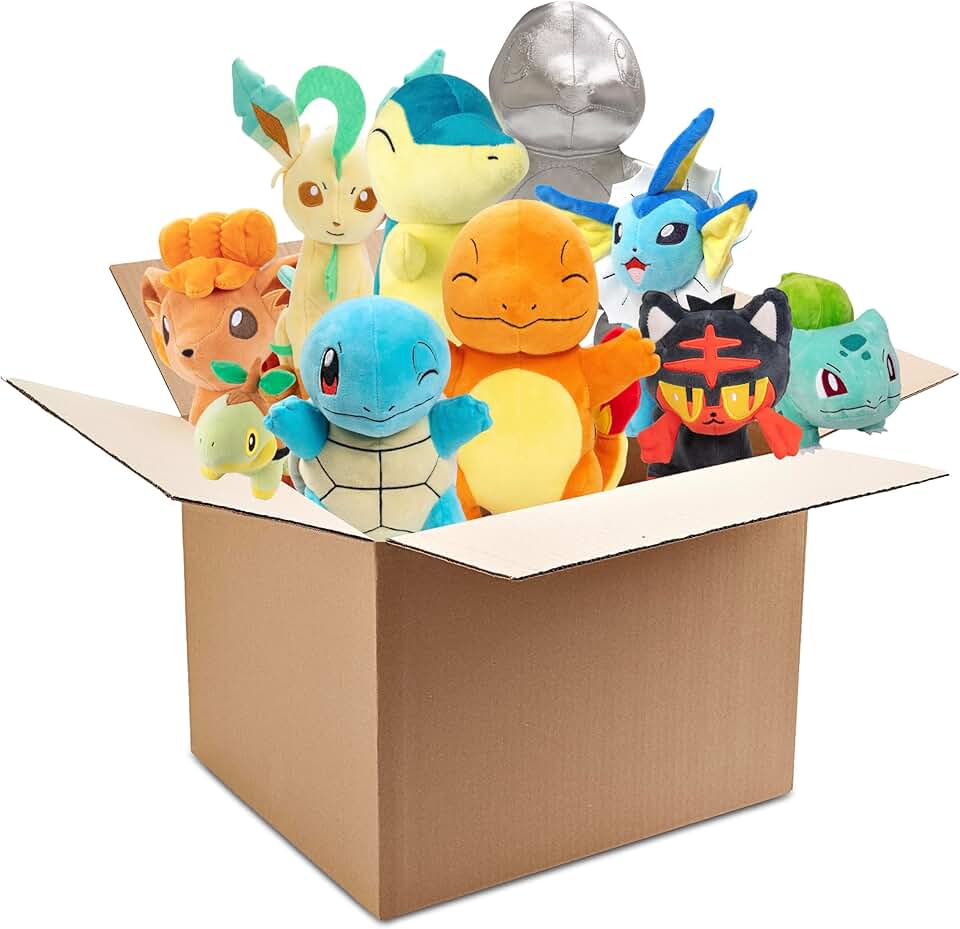 Pokemon Fire, Grass or Water Type 8" Plush Mystery Blind Box 3-Pack - Get Three Officially Licensed 8 Inch Pokemon - Authentic Collectible Soft Stuffed Animal Toy Figures - Gift for Kids, Boys, Girls