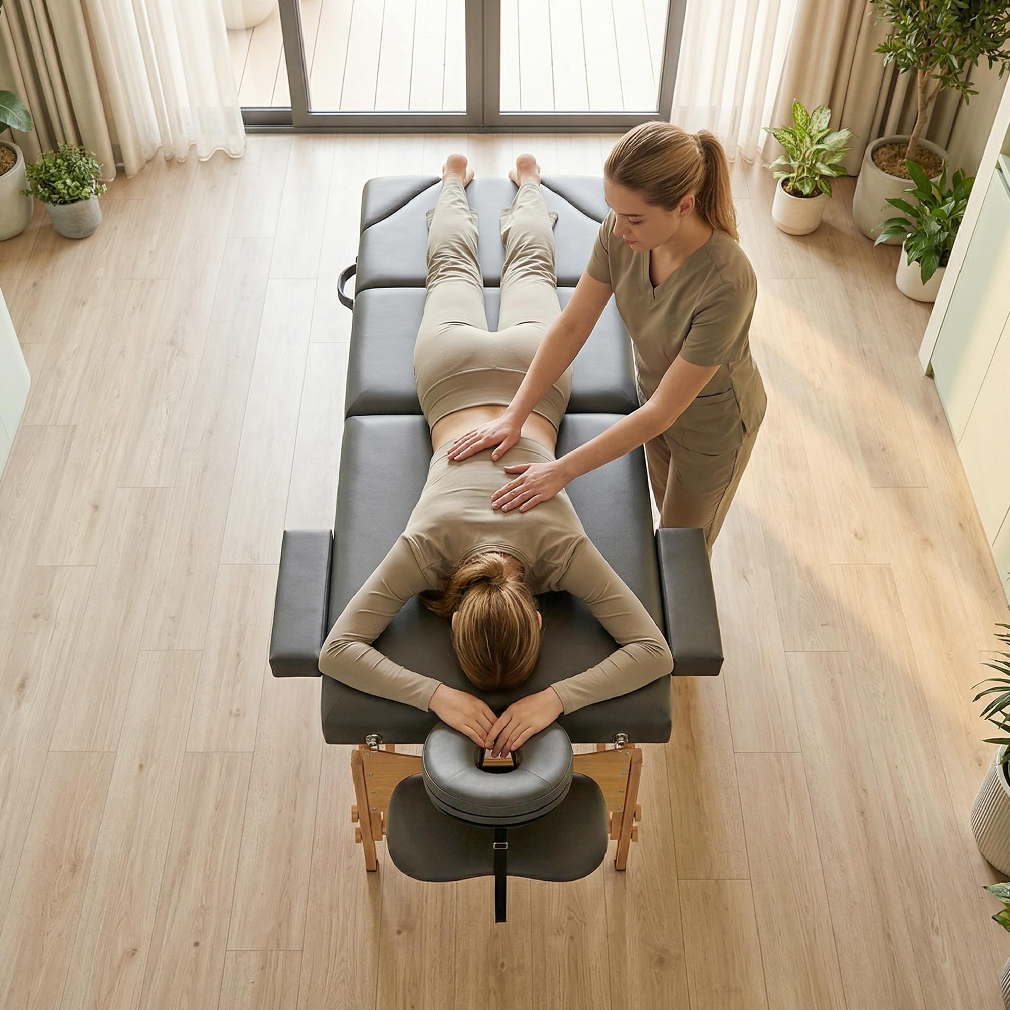 HOMCOM Table de Massage Pliante, lit de Massage 3 Zones Portable 185 x 60 cm, Hauteur et Dossier réglables, Appui-tête, accoudoirs, Repose-Bras, Table esthétique Tatouage en Bois de hêtre, Gris