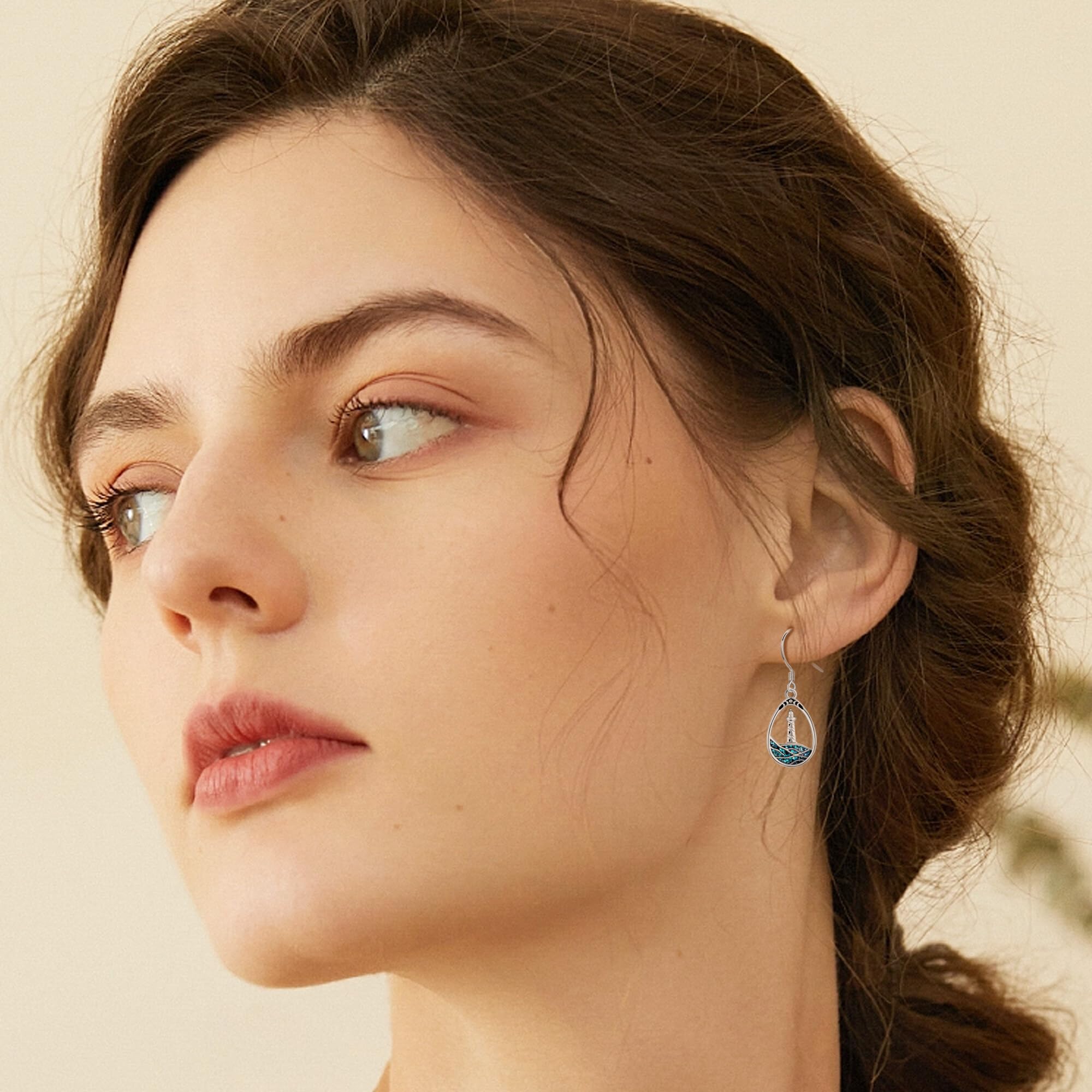 URONE Leuchtturm Welle Ohrringe Sterling Silber Leuchtturm Ohrhänger Türkis Ozean Schmuck für Frauen