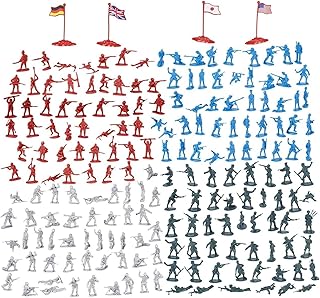 Juvale 200-Piece Miniature Plastic Army Men Playset - Educational Toy for History Exploration - Group Play with Toy Soldier Bucket - Indoor & Outdoor Durable Plastic Army Soldiers - 200 Pc, 4 Colors
