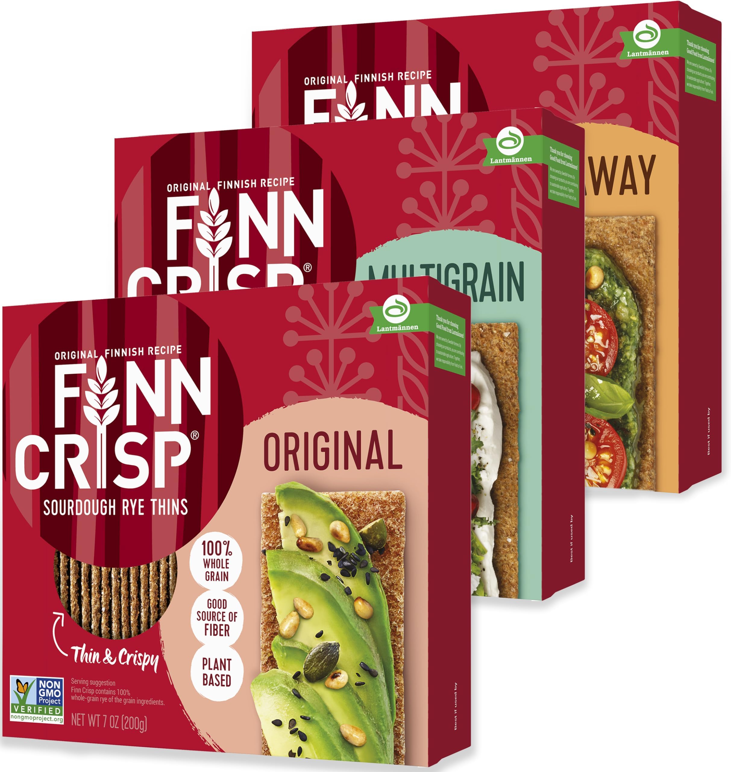 Rye Crispbread Variety Pack | Multipack of Authentic Finnish Sourdough Crispbread | Multigrain, Caraway and Original Rye Crackers by Finn Crisp [3 Boxes: 7oz, 7oz, 6.1oz]