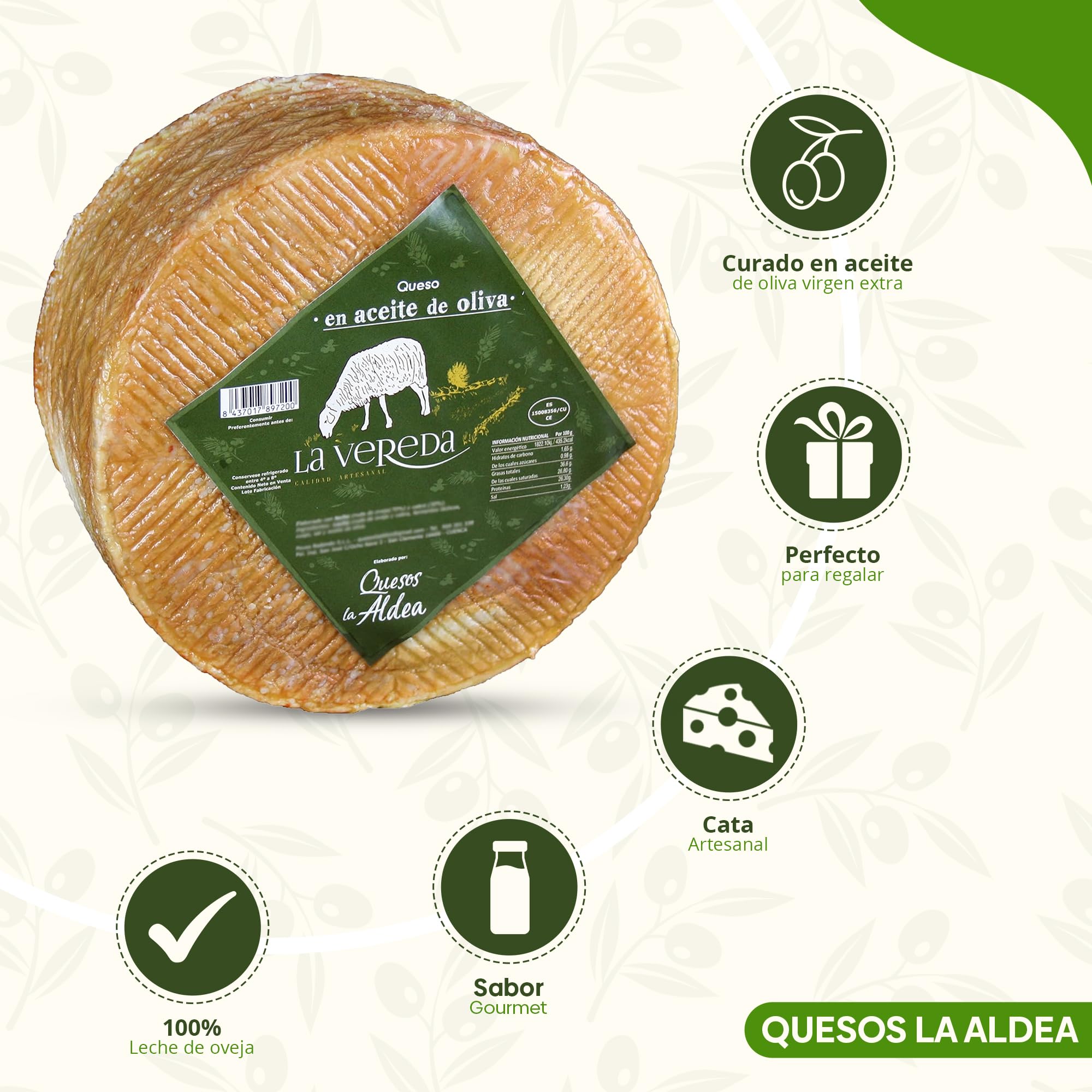 Queso Artesano de Oveja Curado en Aceite de Oliva 1.5 kg Gourmet Cesta Regalo