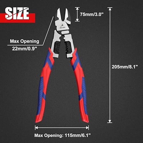 Miniatura 7 de Alicates de corte lateral diagonal de 9 pulgadas Pelacables Pelacables Multiuso Pelacables de alto apalancamiento Cortador Crimper Cortador Alicates