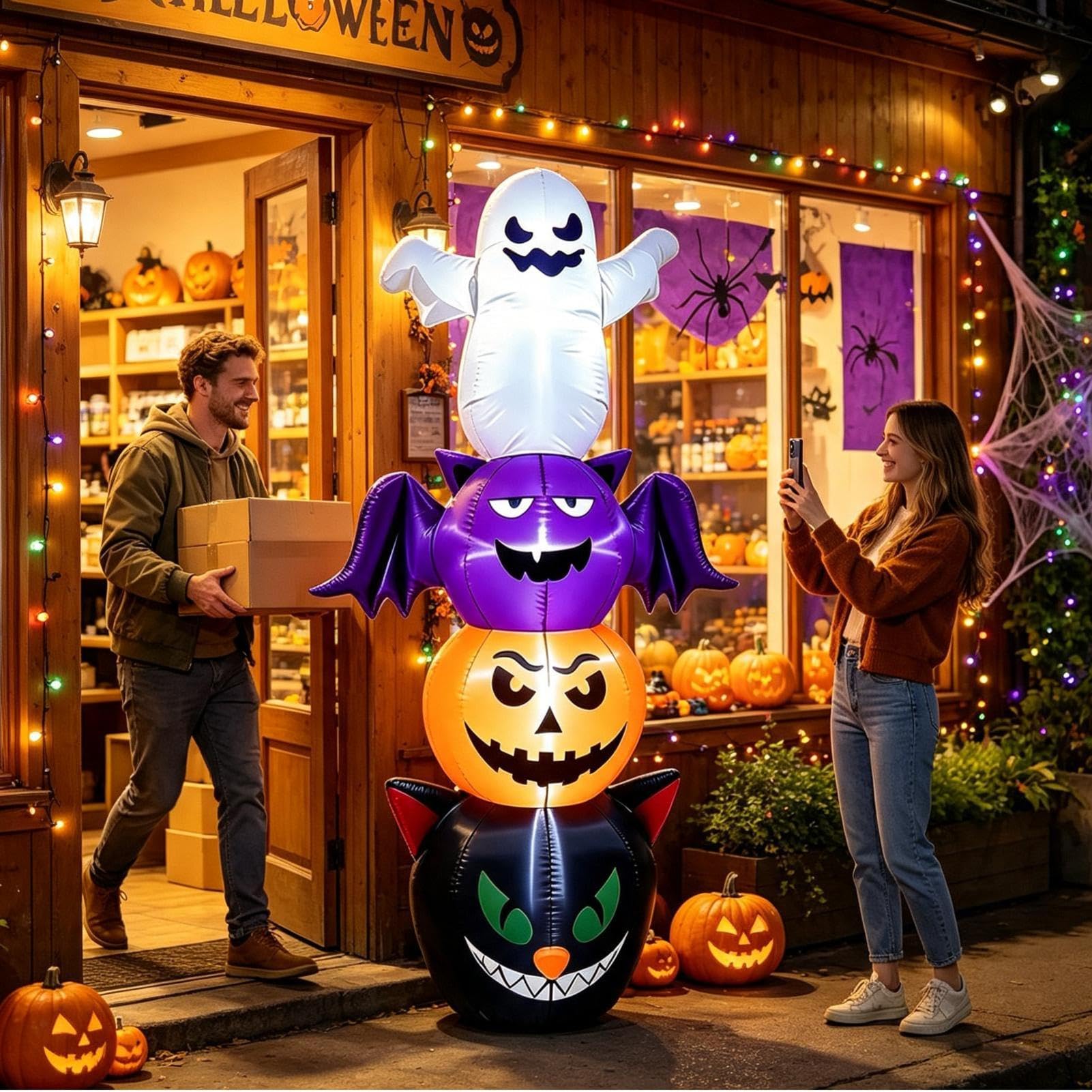 Decorazioni gonfiabili per Halloween, fantasma e gonfiabile a LED | Decorazione da giardino illuminata per esterni, giardino, cortile, portico, sentiero, casa infestata