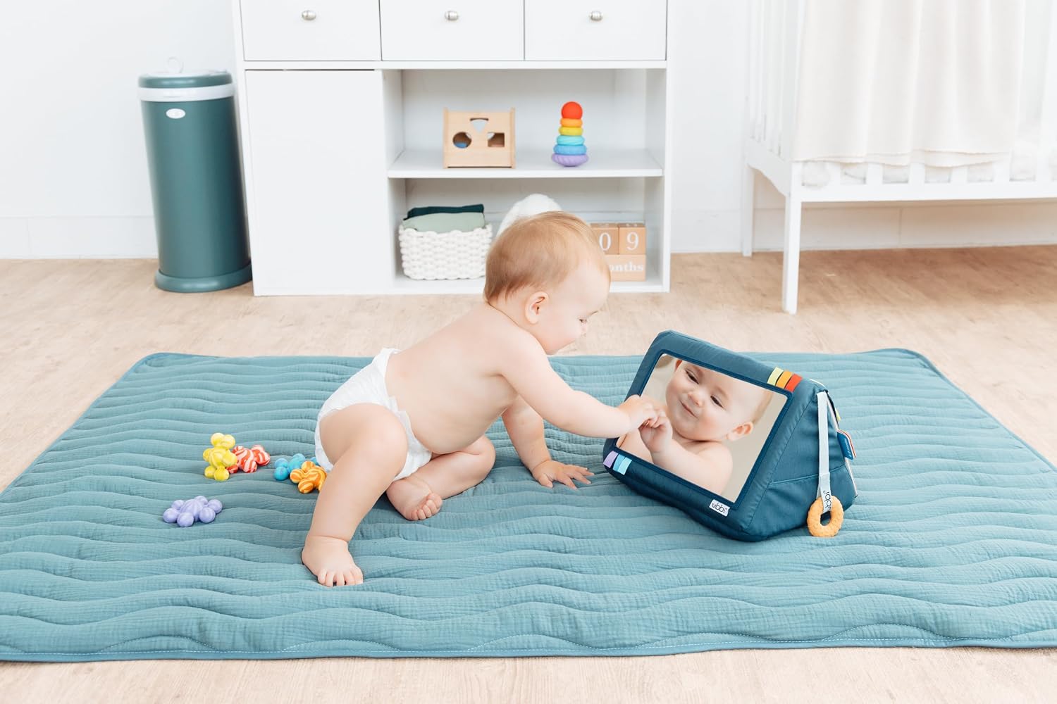 Ubbi Baby Tummy Time Floor Mat, Thick Padded Foam Play Mat for Infants & Toddlers, 40.5 x 56.5 Infant Activity Mat with Detachable Cotton Muslin Cover, Machine Washable, Foldable, Blue Open Water