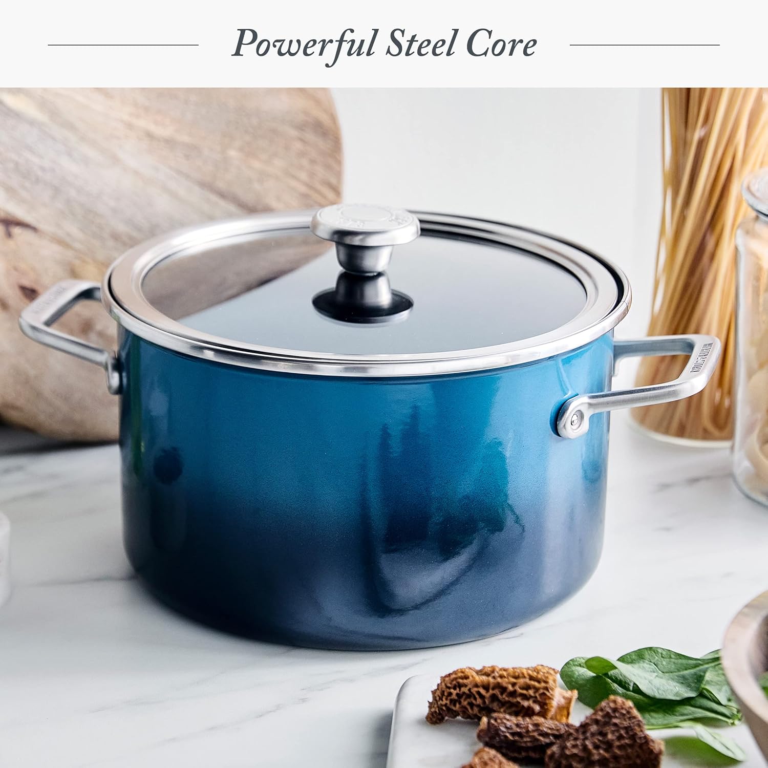 Merten & Storck European Crafted Steel Core Enameled Cookware, 6.3QT Stock Pot with Lid, Induction, PFAS & PTFE Free, Dishwasher Safe, Oven & Broiler Safe, Aegean Teal