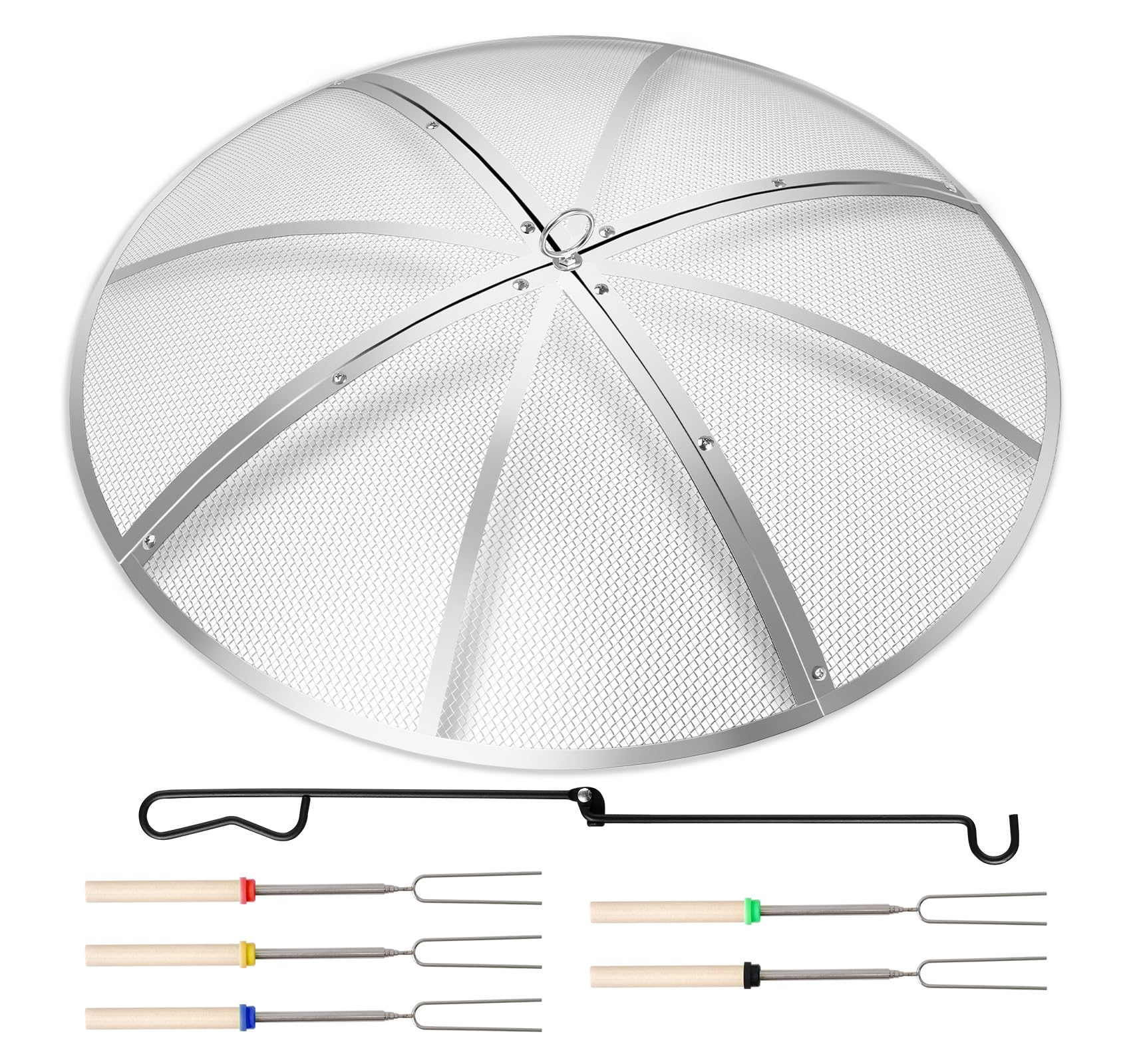 Baitedelai Fire Pit Spark Screen 36 Inch Round, Heavy Duty Stainless Steel Outdoor Fire Pit Screen Cover with Foldable Hook & Marshmallow Sticks, Mesh Spark Protector for Backyard, Camping, Beach