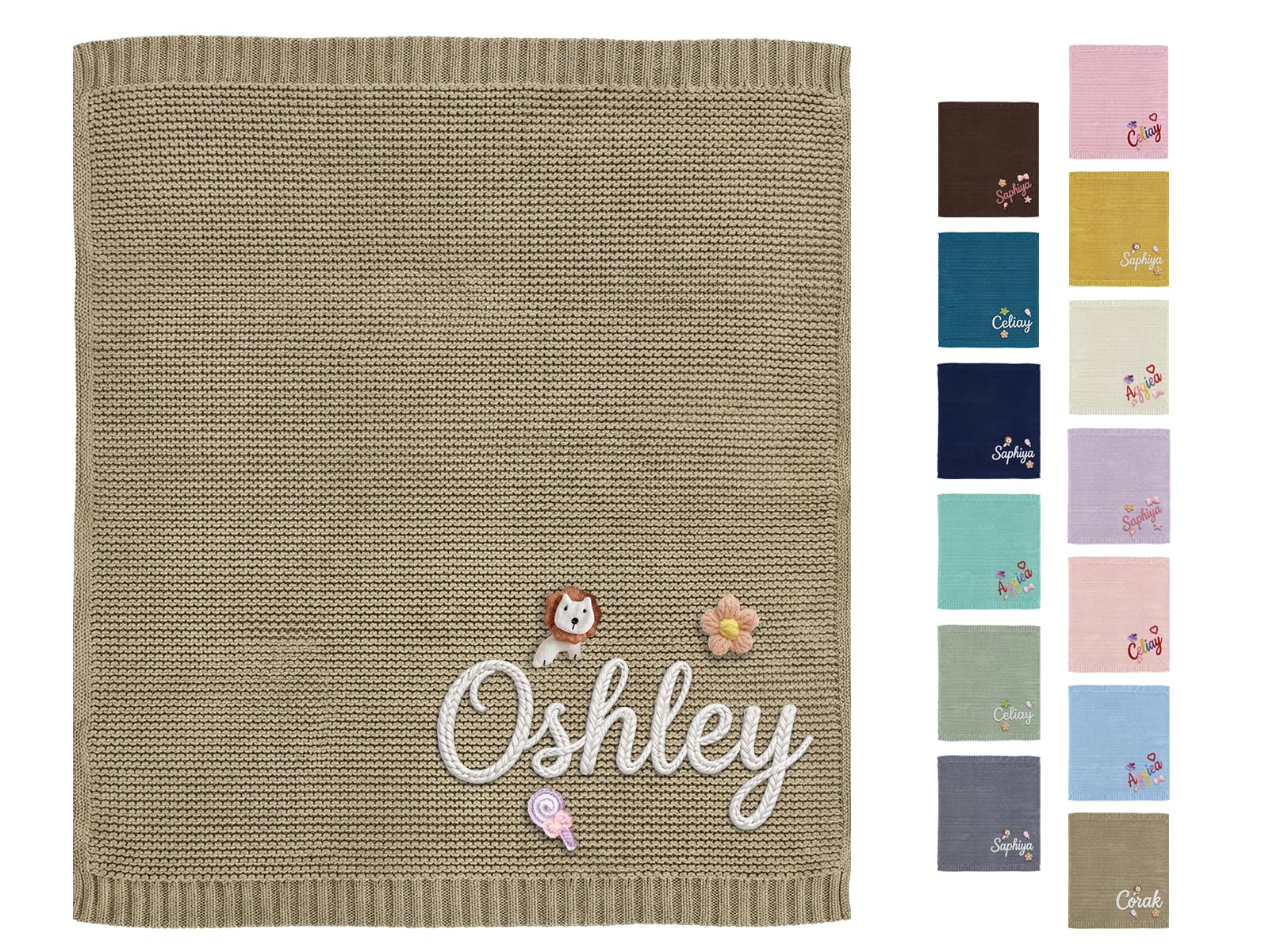 CGFN Personalised Baby Blanket with Name for Newborn Boys & Girls, Pure Knitted Cotton, Unique Christening, Soft Keepsake Blanket 100x80cm (Navy) — view 10
