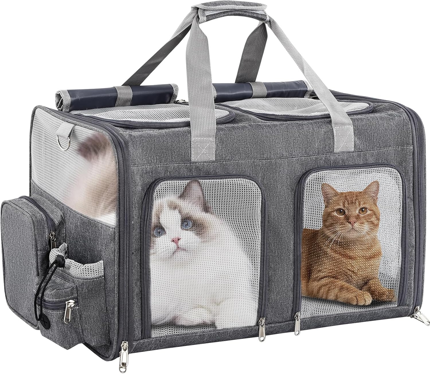 Extra Large Dual Cat Carrier – Holds 2 Pets, Removable Divider, Gray Extra Large Dual Cat Carrier – Holds 2 Pets, Removable Divider, Gray