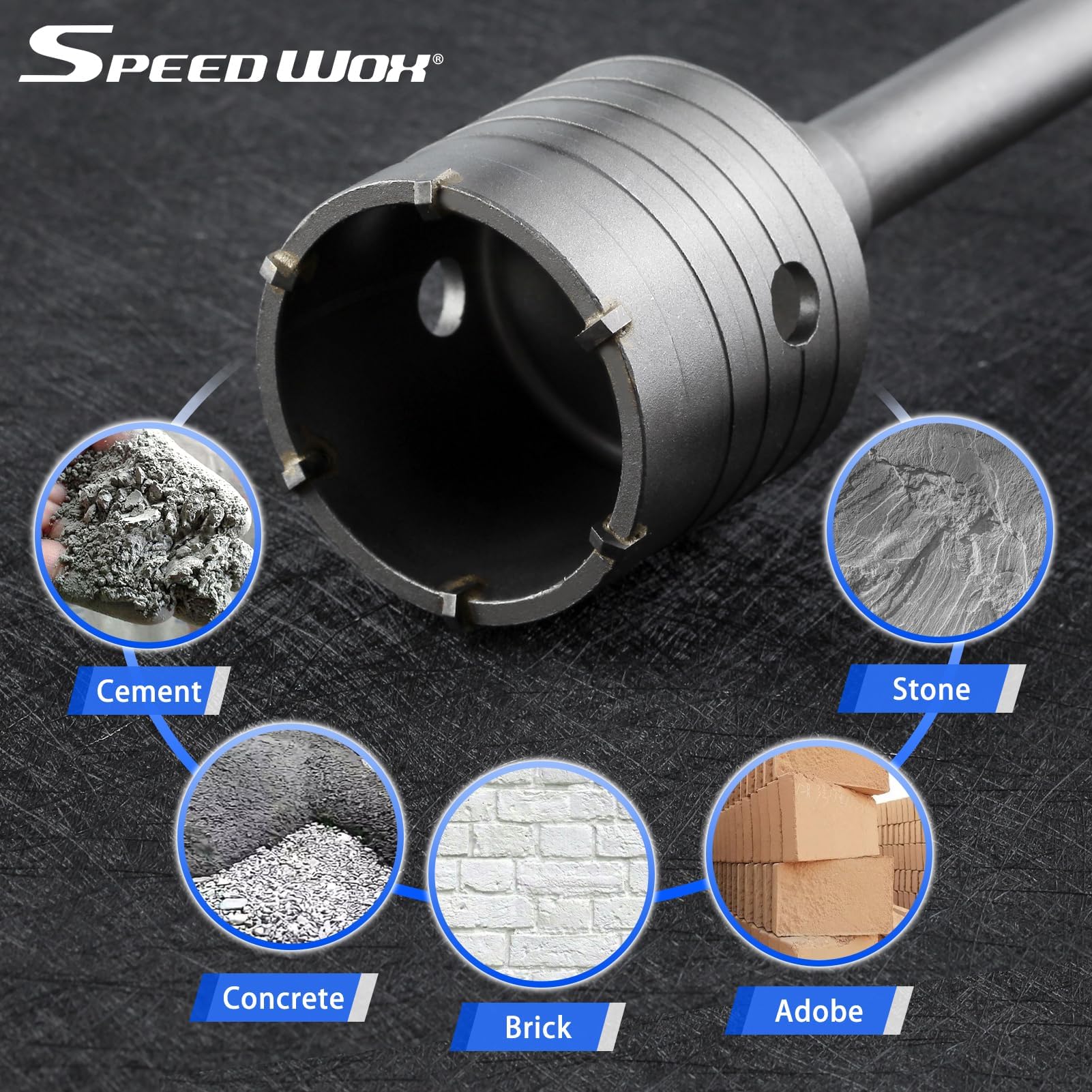 SPEEDWOX 9Pcs SDS Plus Kits de sierra de agujero de hormigón conjuntos de sierra de agujero de mampostería SDS Bits sierra de agujero de carburo 30 40 65 80 100 mm con 2 brocas y varilla SDS Plus &
