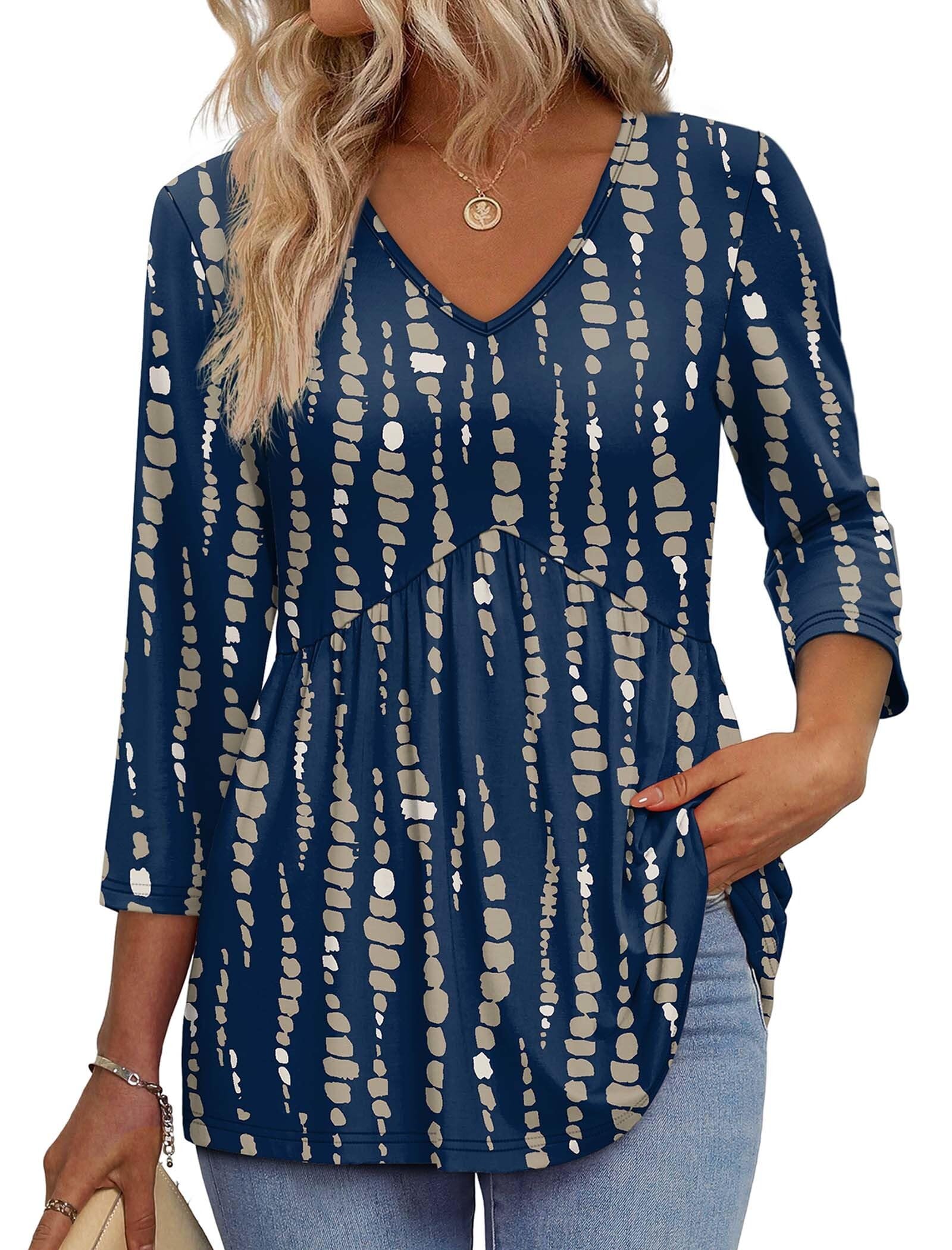 OFEEFAN 3/4 Length Sleeve Womens Tops 2026 Blouses for Women Dressy Casual Fashion Clothing V Neck Babydoll Tops Fall Outfits