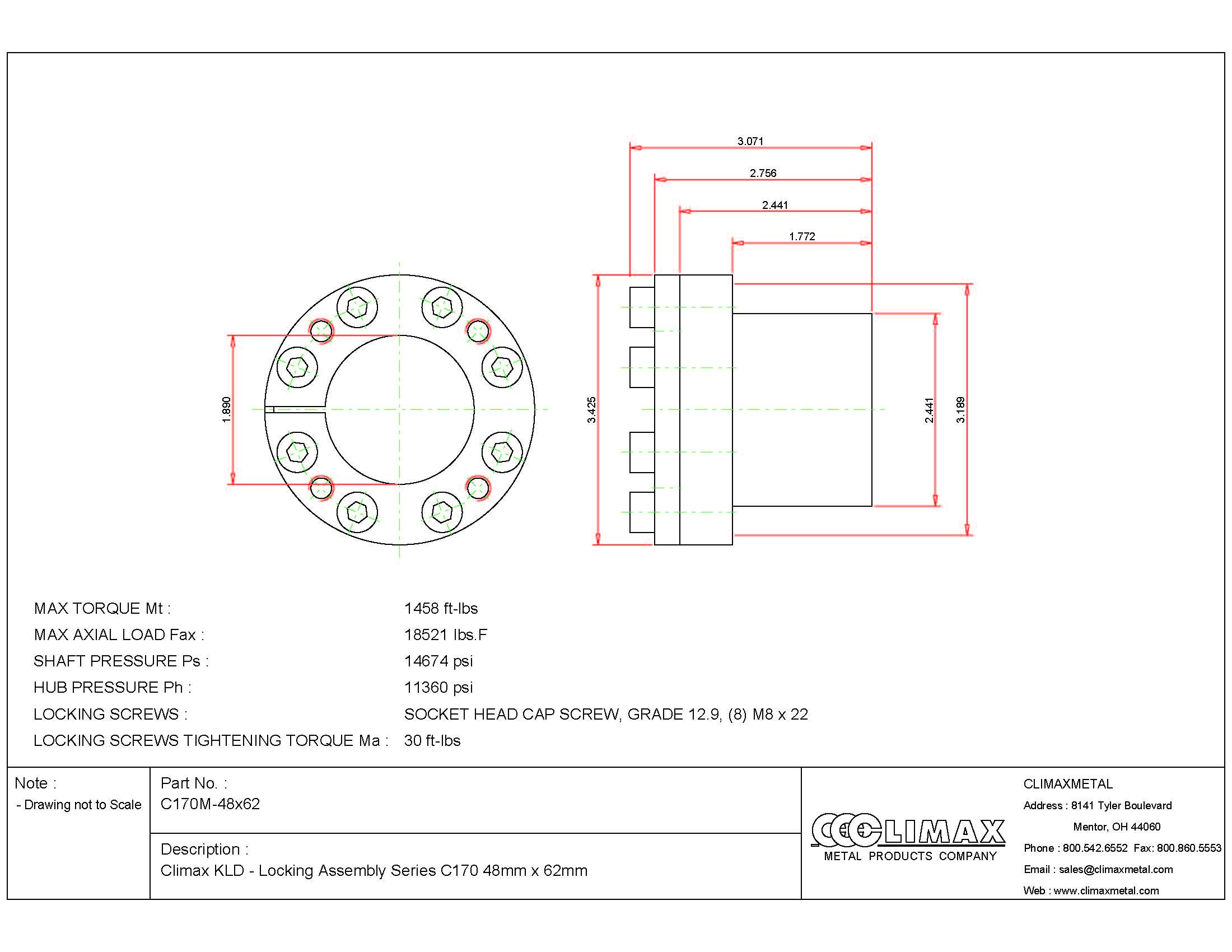 Climax Metals C170M-48X62 Series 170 Locking Assembly, Steel, 1.89