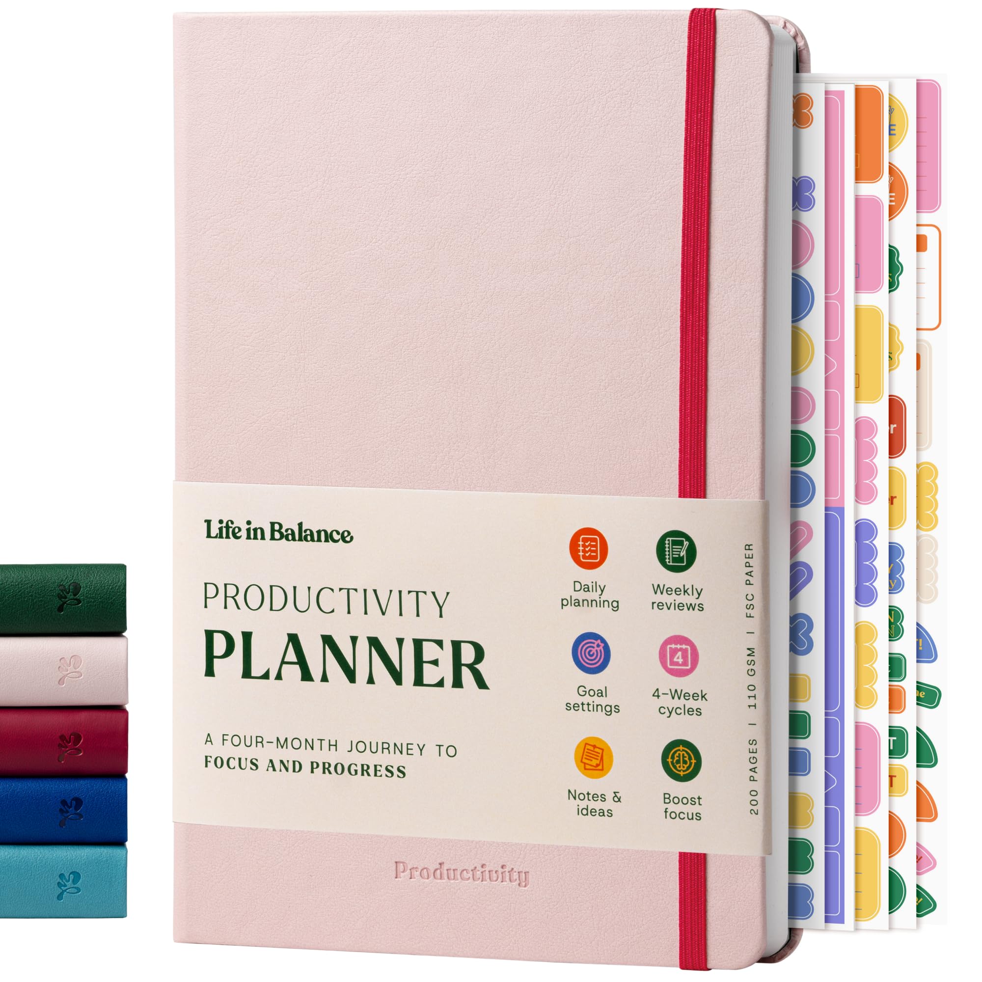 Life in Balance Productivity Planner – A Four-Month Journey to Focus, Clarity & Growth | Undated Daily Planner for Women, Time-Blocking, Goal Setting, Task Lists & Weekly Reflection (Pink)